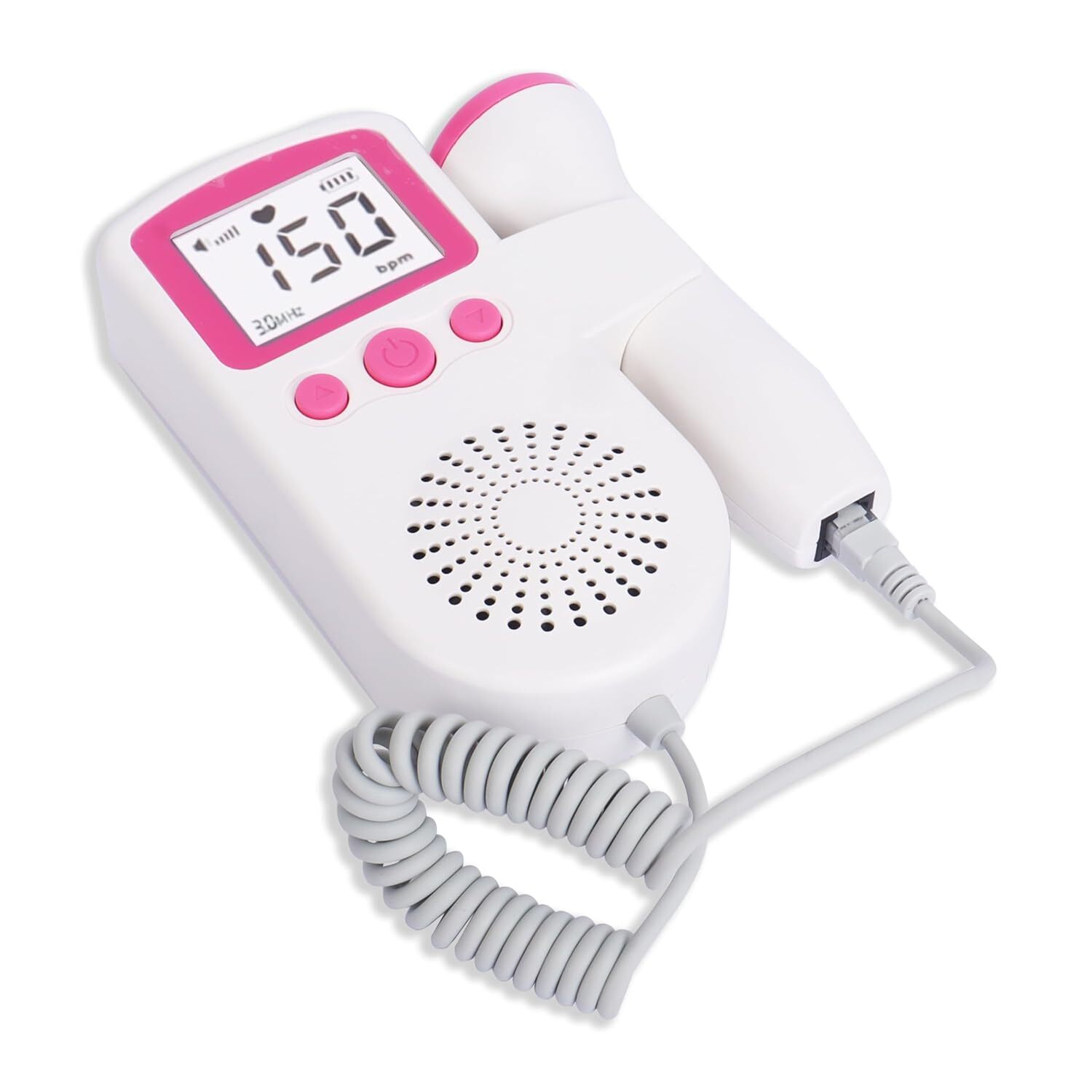 Portable Fetal Doppler - Plastic, 296x312x92 Mm, White With Pink Accents | Safe Non-invasive Ultrasound Technology, Clear Lcd Display, Built-in Speaker For Shared Audio