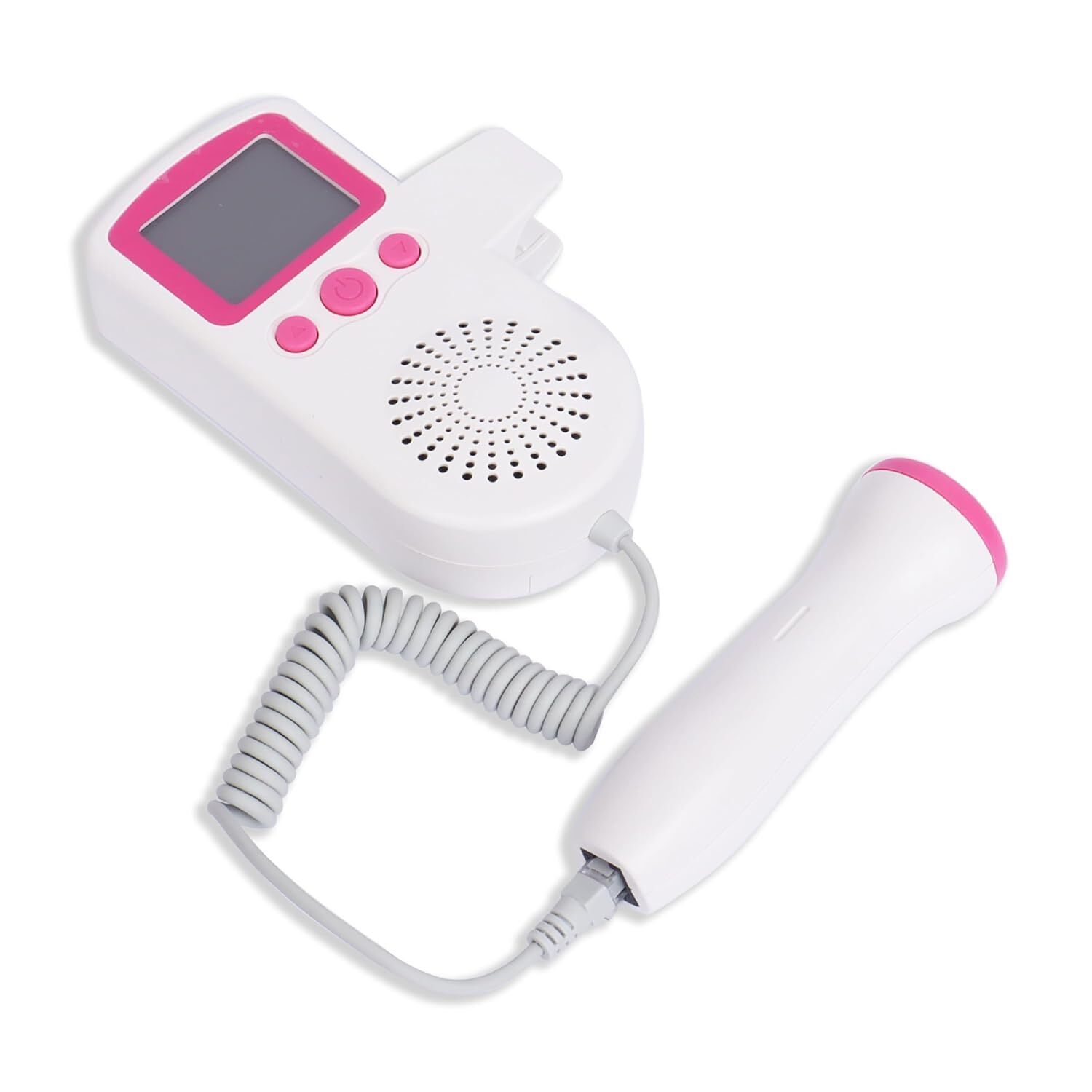 Portable Fetal Doppler - Plastic, 296x312x92 Mm, White With Pink Accents | Safe Non-invasive Ultrasound Technology, Clear Lcd Display, Built-in Speaker For Shared Audio
