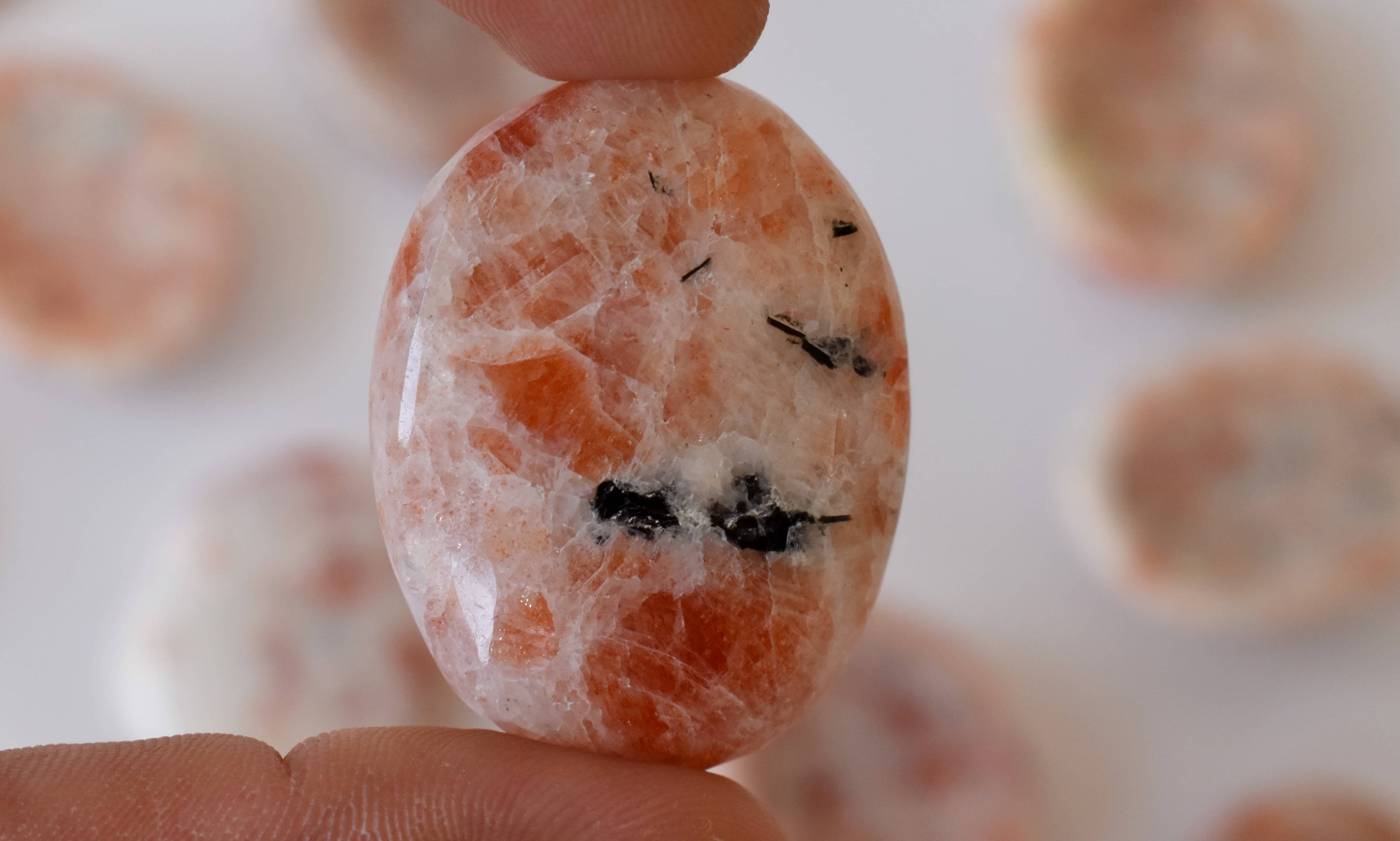 Sunstone Worry Stone For Crystal Healing, Pocket Palm Stone