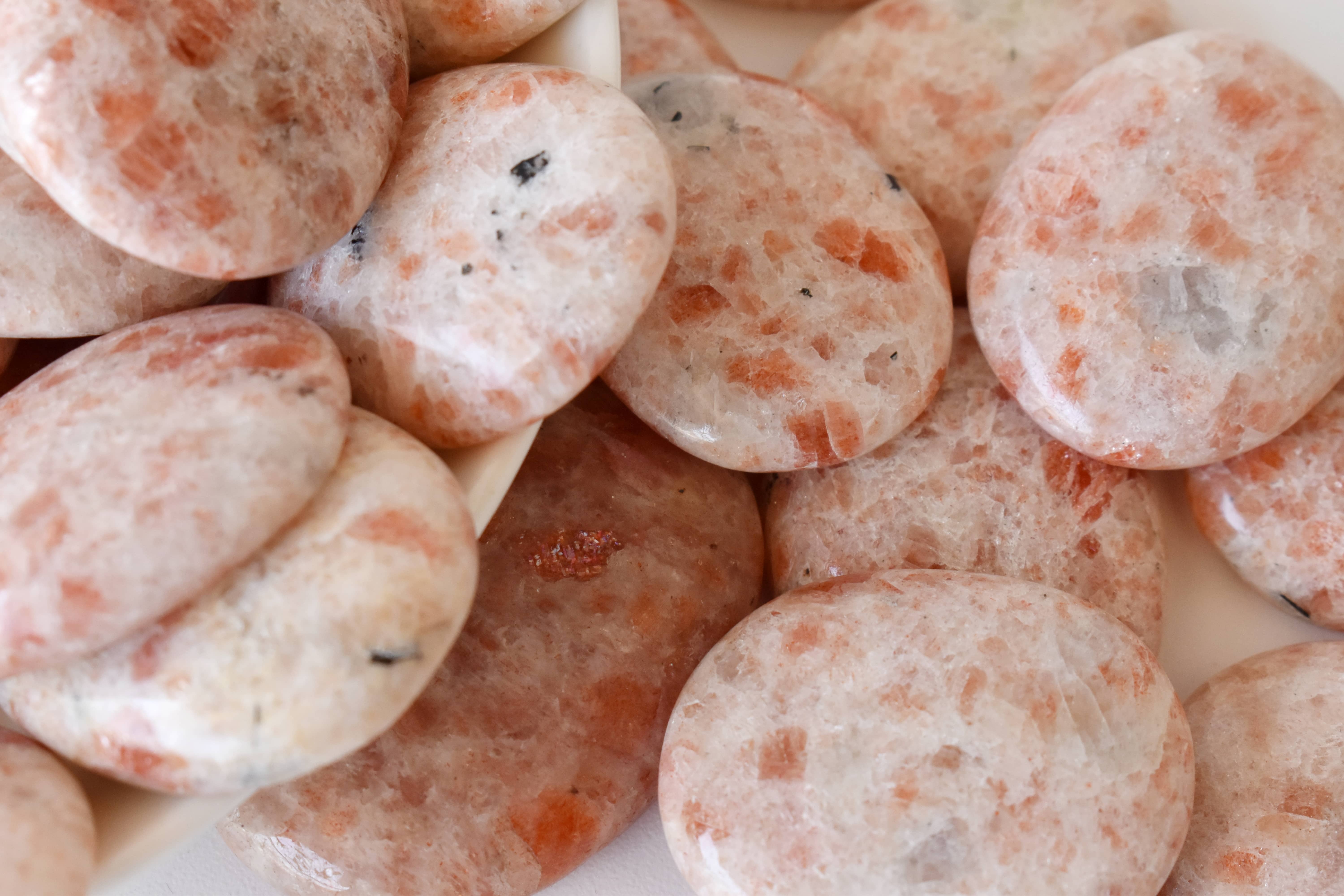 Sunstone Worry Stone For Crystal Healing, Pocket Palm Stone