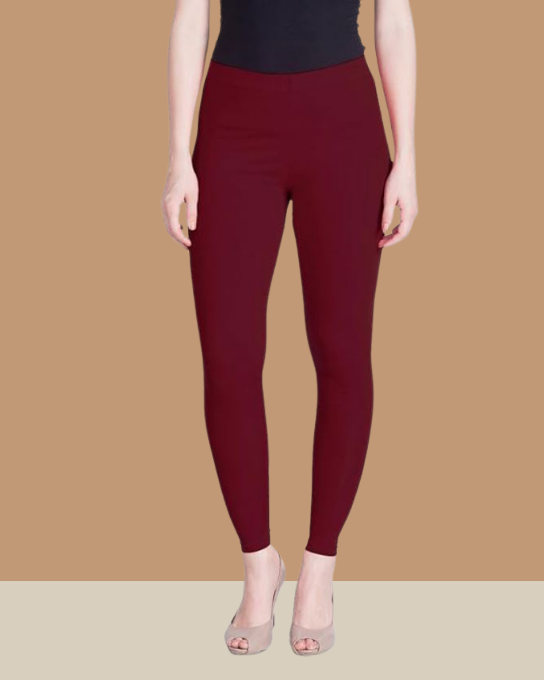 Cotton Lycra Ankle Leggings - 32-35 Inch Length Maroon Color | Breathable Quick Dry Anti-wrinkle Non-toxic Available In 55+ Colors Sizes L To Xxl