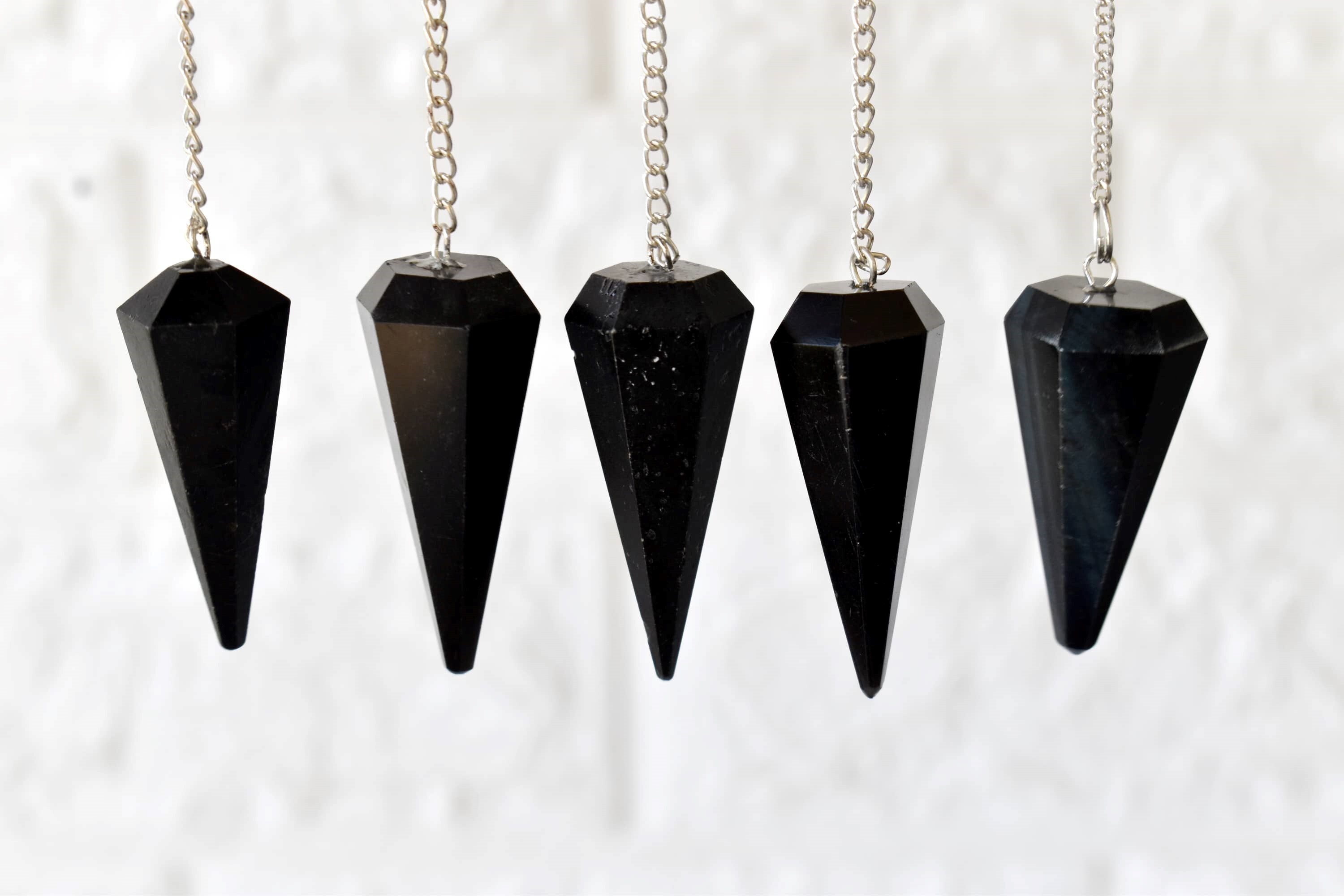 Black Tourmaline Faceted Cone Reiki Pendulum Crystal Healing Gemstone