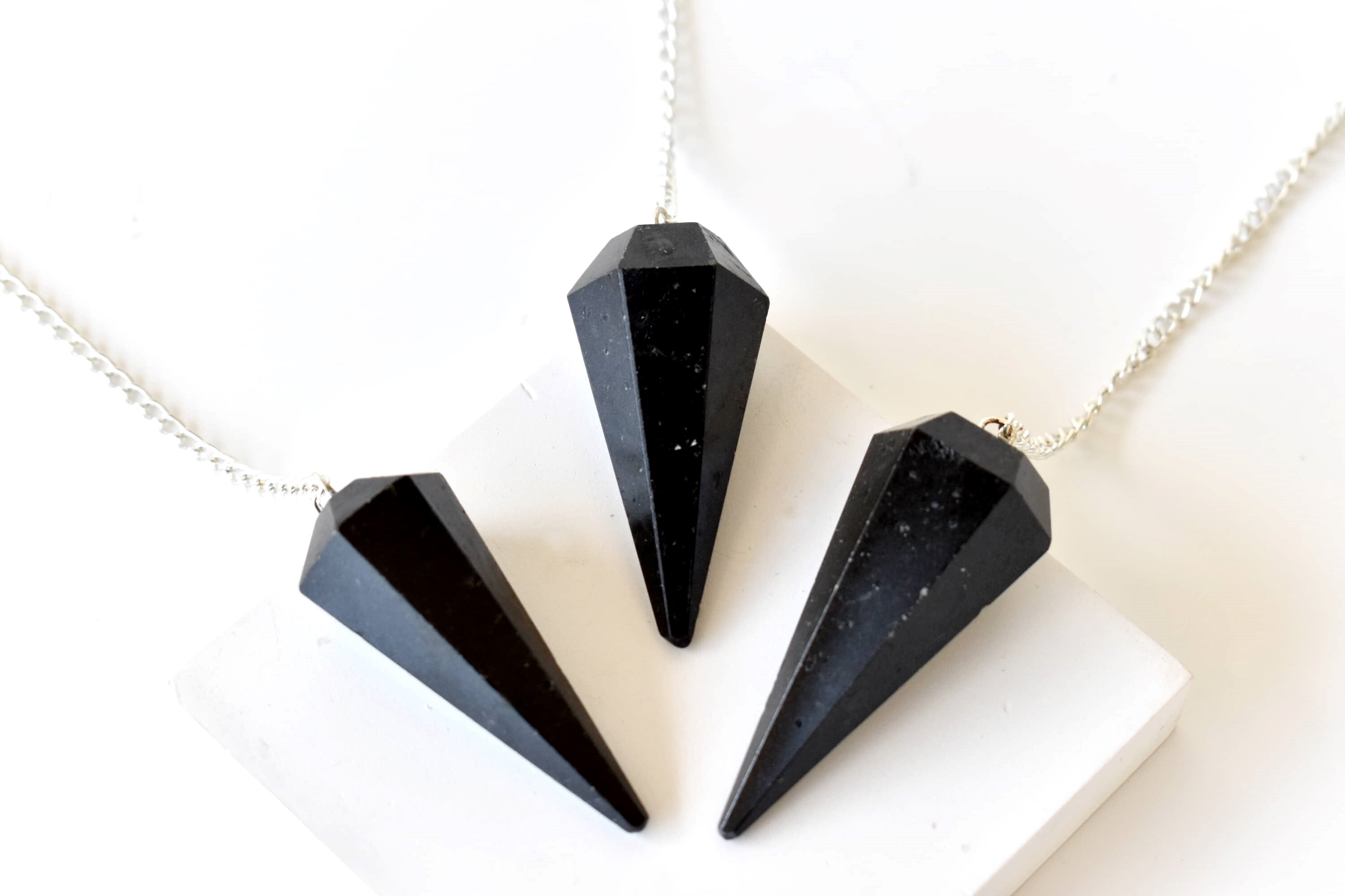 Black Tourmaline Faceted Cone Reiki Pendulum Crystal Healing Gemstone