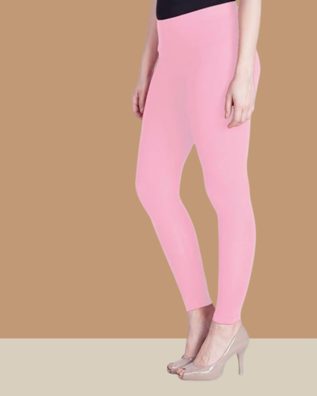 Light Pink Ankle Hosiery Leggings - 95% Cotton, 5% Lycra, Hip Size 34-48 In, Waist Size 26-40 In | Anti-wrinkle, Breathable, Quick Dry, Washable, All Season