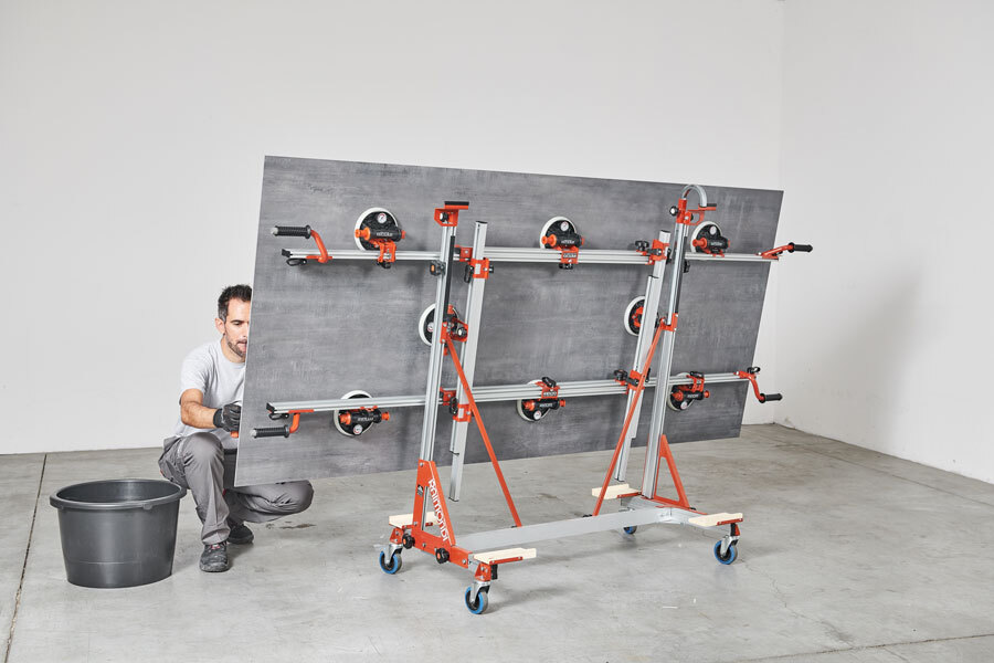 Raimondi - Aluminum Cart For Large Format Tiles, 160x60x140 Cm, Silver & Red - Heavy Duty For Handling And Transporting Tiles, Doors, Ply, Gypsum, Mdf, Blockboard