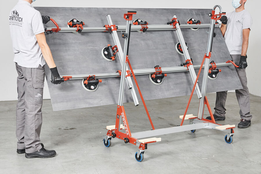 Raimondi - Aluminum Cart For Large Format Tiles, 160x60x140 Cm, Silver & Red - Heavy Duty For Handling And Transporting Tiles, Doors, Ply, Gypsum, Mdf, Blockboard