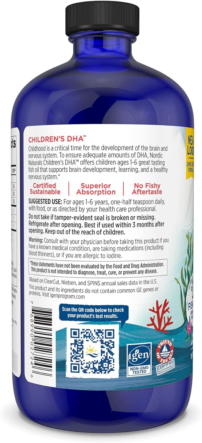 Nordic Naturals Children's Dha, Strawberry - 16 Oz For Kids - 530 Mg Omega-3