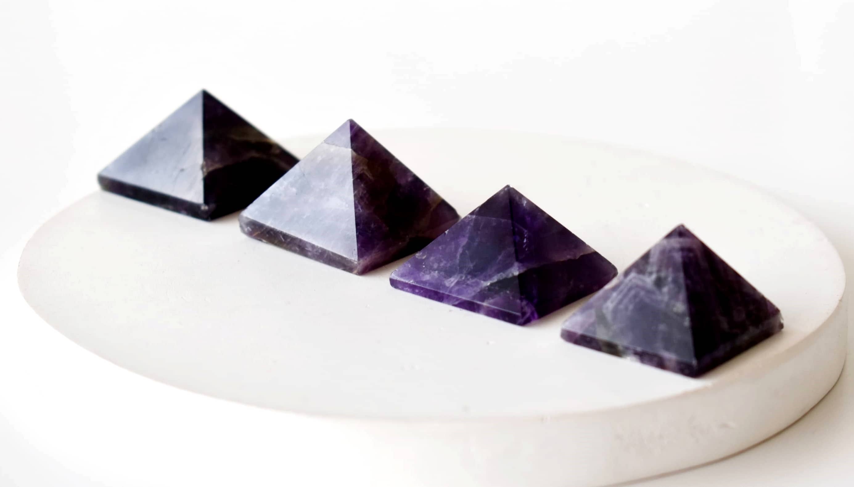 Amethyst Crystal Pyramids, Energy Crystal Stone - Size: 1 Inch | High-quality Amethyst, Polished Finish For Smooth Shine, Pyramid Shape For Energy And Focus
