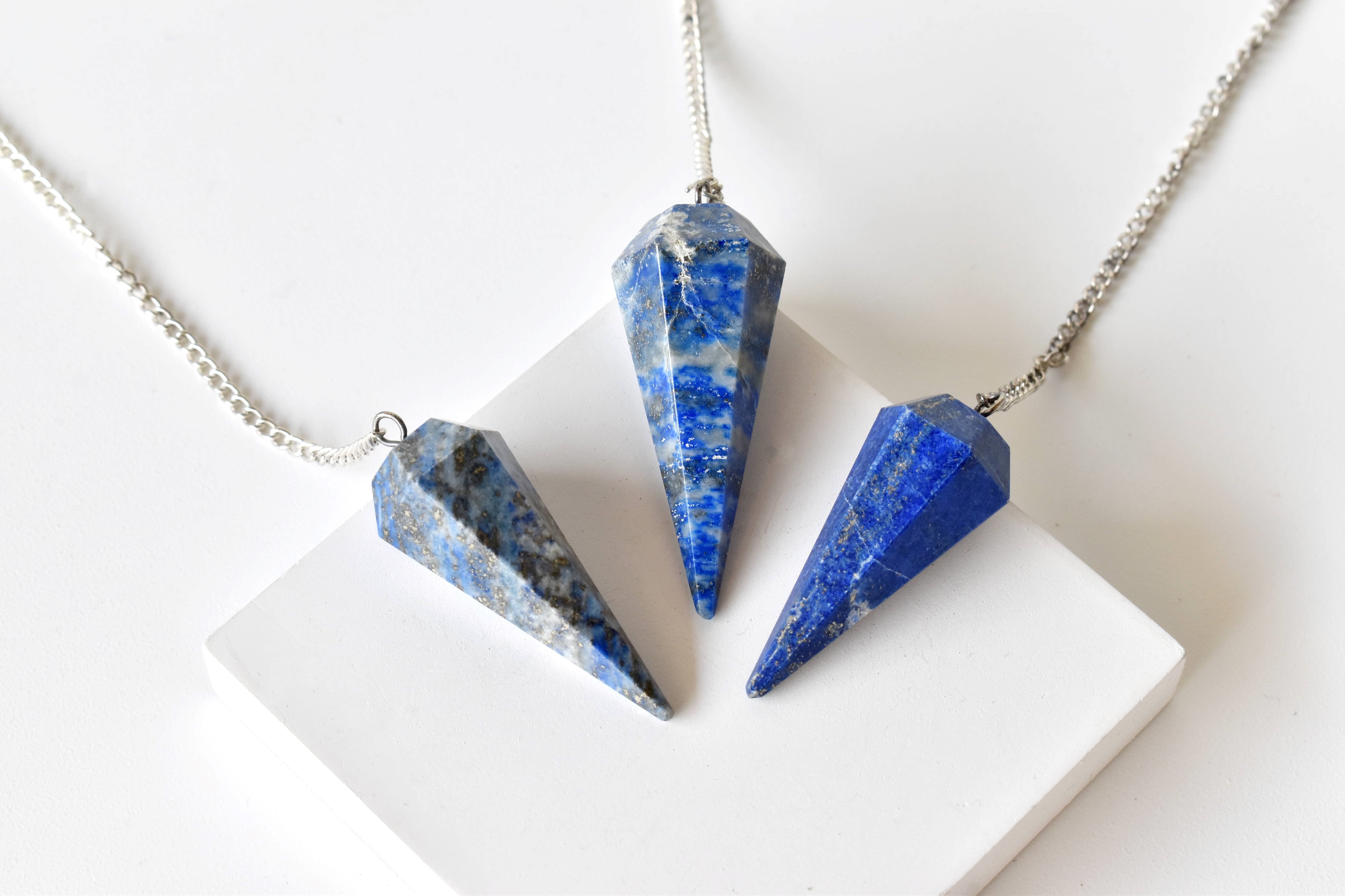 Lapis Lazuli Faceted Cone Reiki Pendulum, Crystal Healing Gemstone - Grade: Aaa