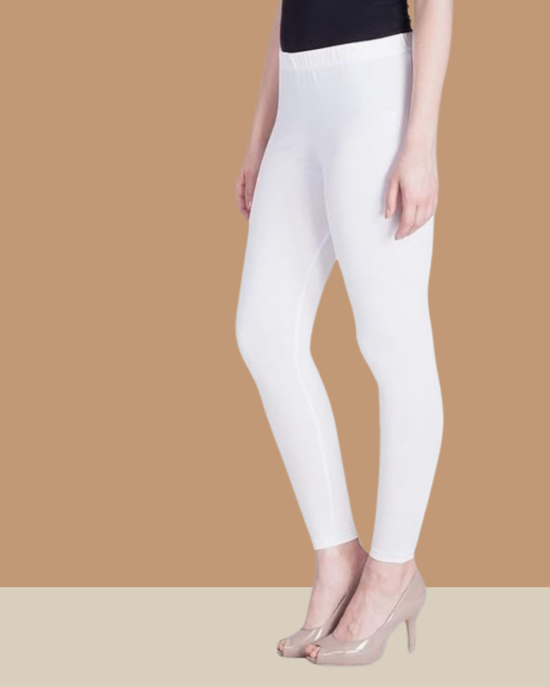 White Ankle Leggings - 95% Cotton, 5% Lycra, 32-35 Inch Length | Anti Wrinkle, Breathable, Cool Dry, Quick Dry, Washable, All Season