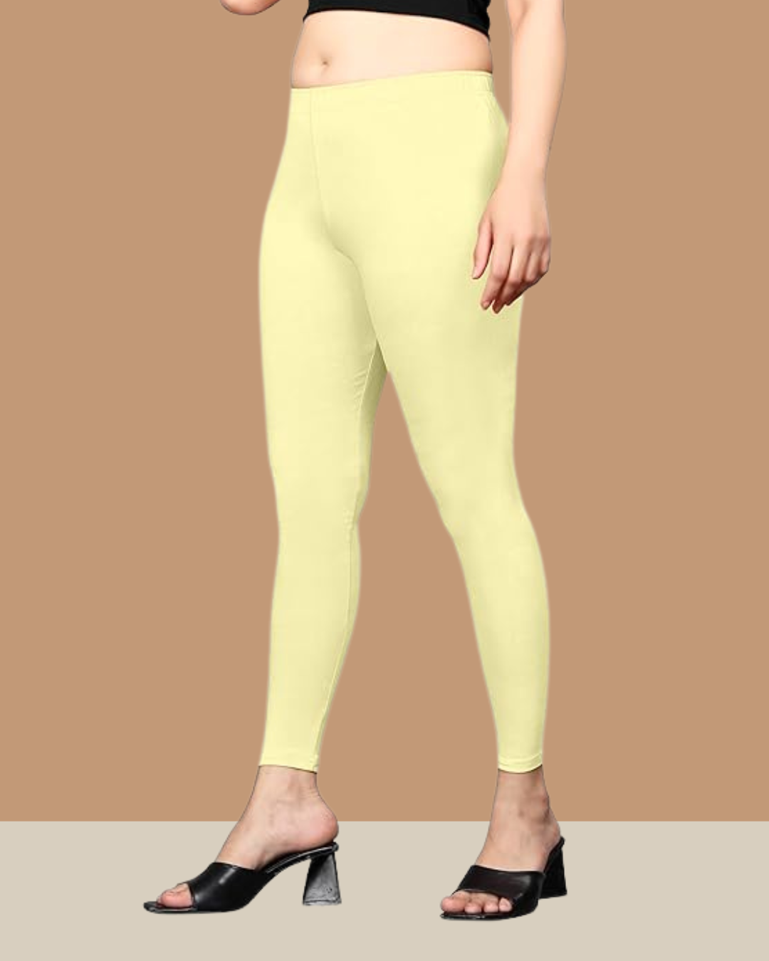 Cream Ankle Leggings - Cotton Blend (95% Cotton, 5% Lycra), Sizes L/xl/xxl | Anti-wrinkle, Breathable, Quick Dry, All Season