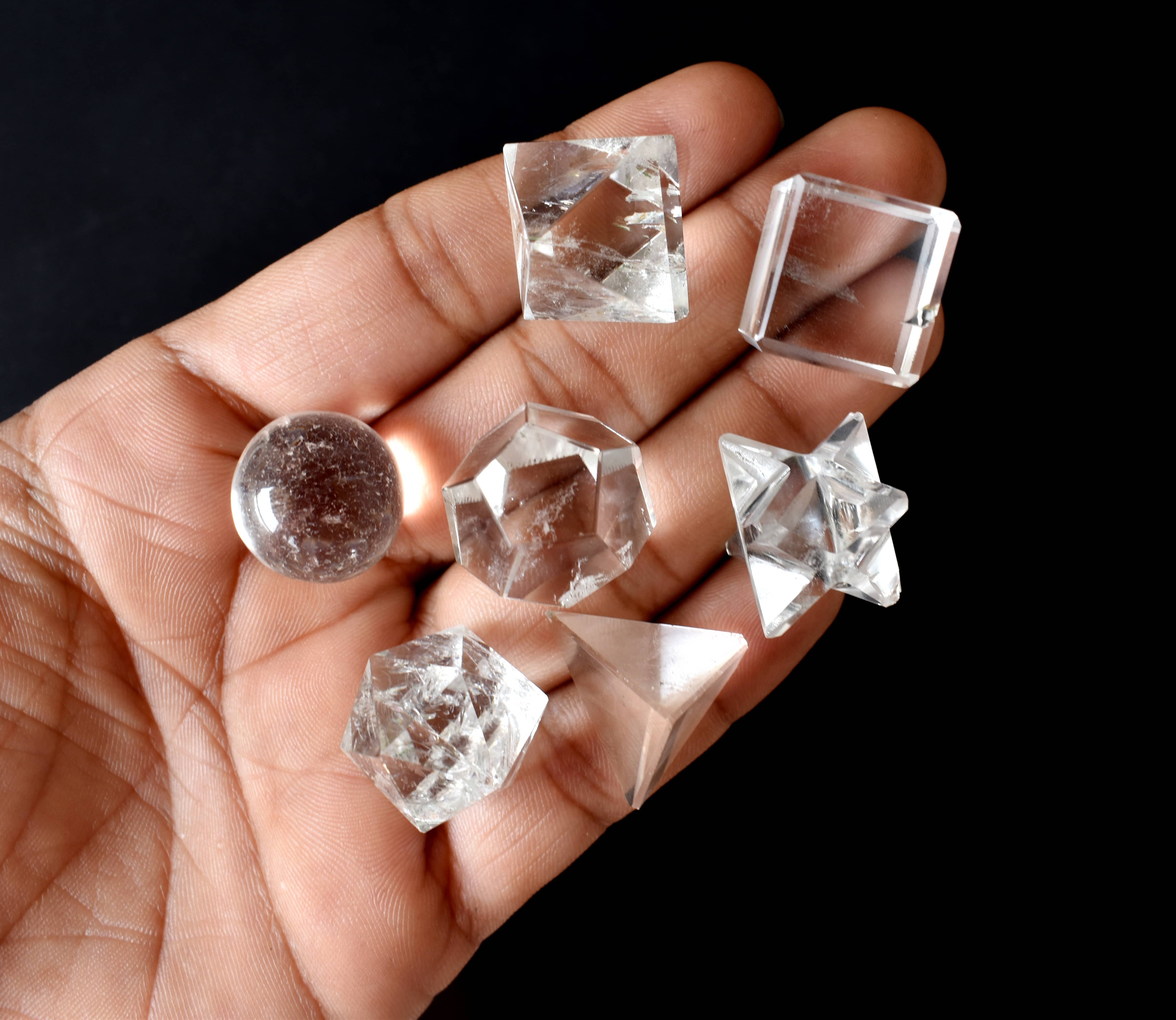 Quartz Crystal Platonic Solids - 15-20mm Set | Aaa Grade, 7 Unique Geometric Shapes, Natural Clear Finish