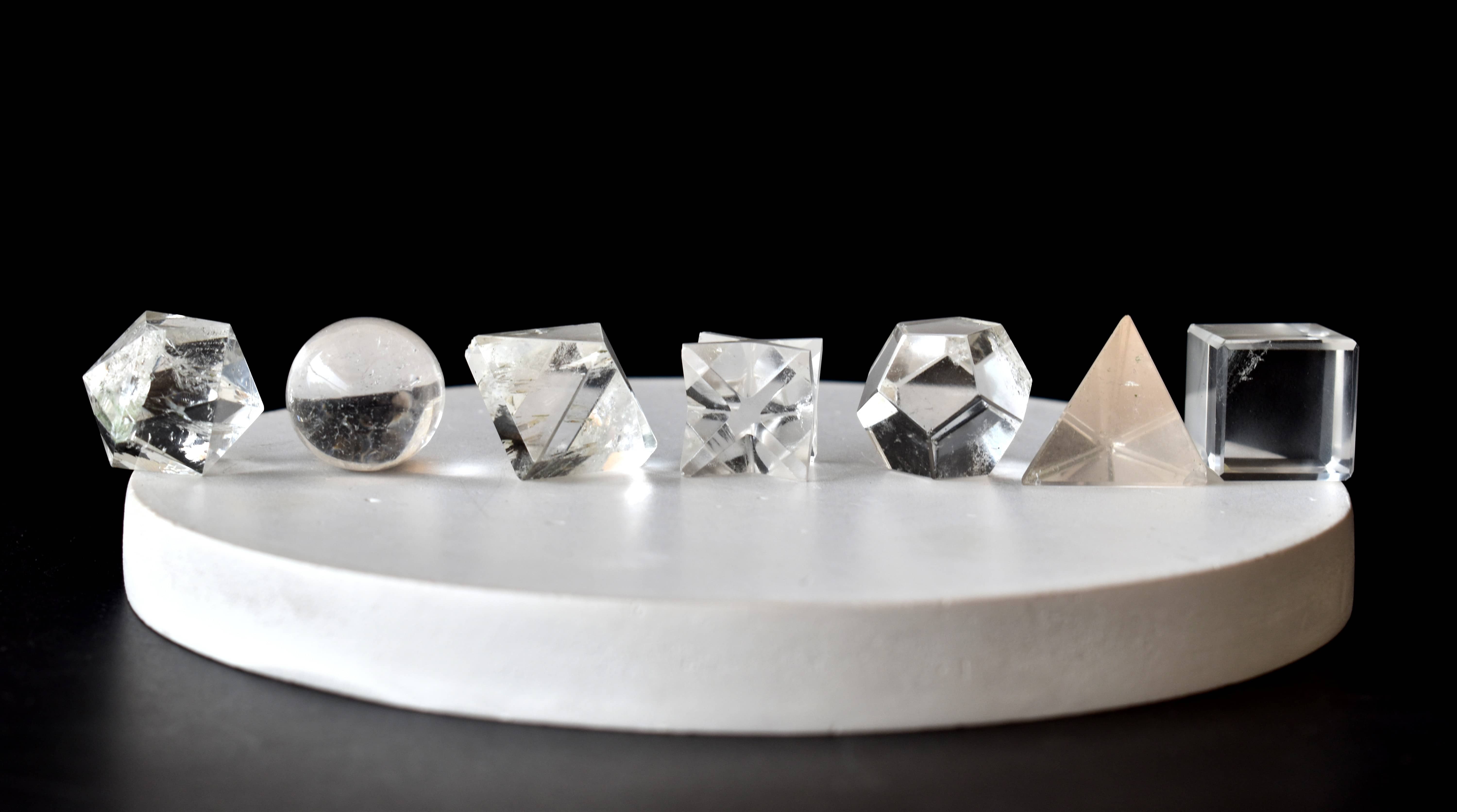 Quartz Crystal Platonic Solids - 15-20mm Set | Aaa Grade, 7 Unique Geometric Shapes, Natural Clear Finish