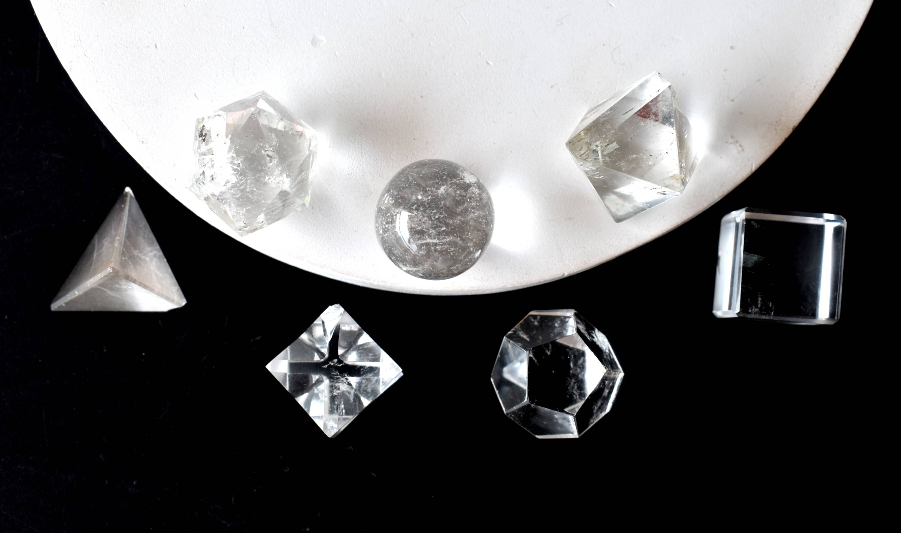 Quartz Crystal Platonic Solids - 15-20mm Set | Aaa Grade, 7 Unique Geometric Shapes, Natural Clear Finish