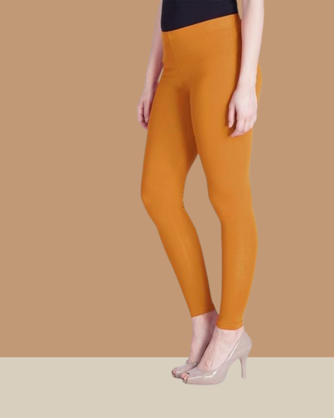 Musard Yellow Color Knitted Leggings - 95% Cotton, 5% Lycra | Ankle Length, Quick Dry, Breathable, Anti-wrinkle, Washable, Non-toxic