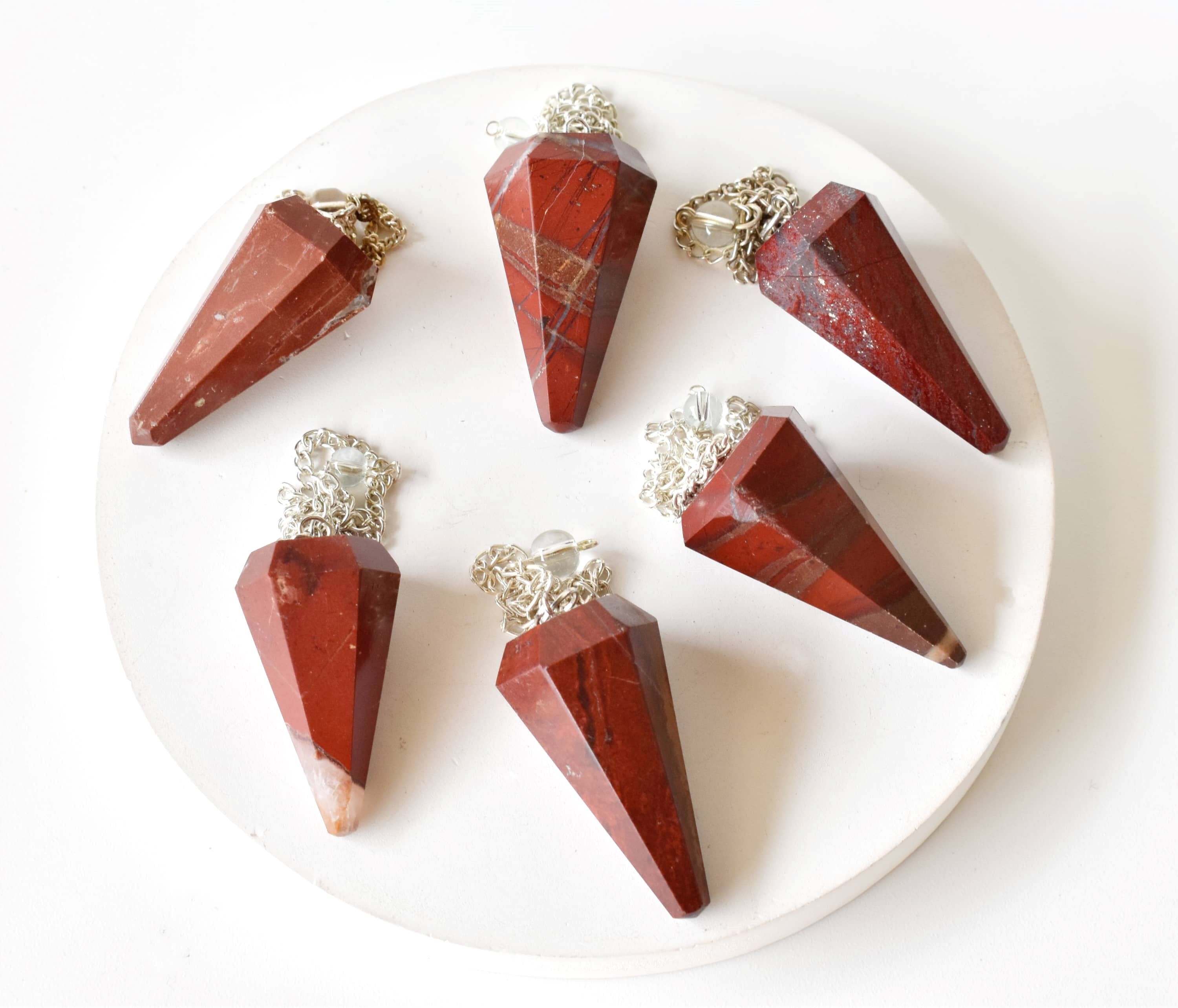 Red Jasper Faceted Cone Reiki Pendulum Crystal Healing Gemstone