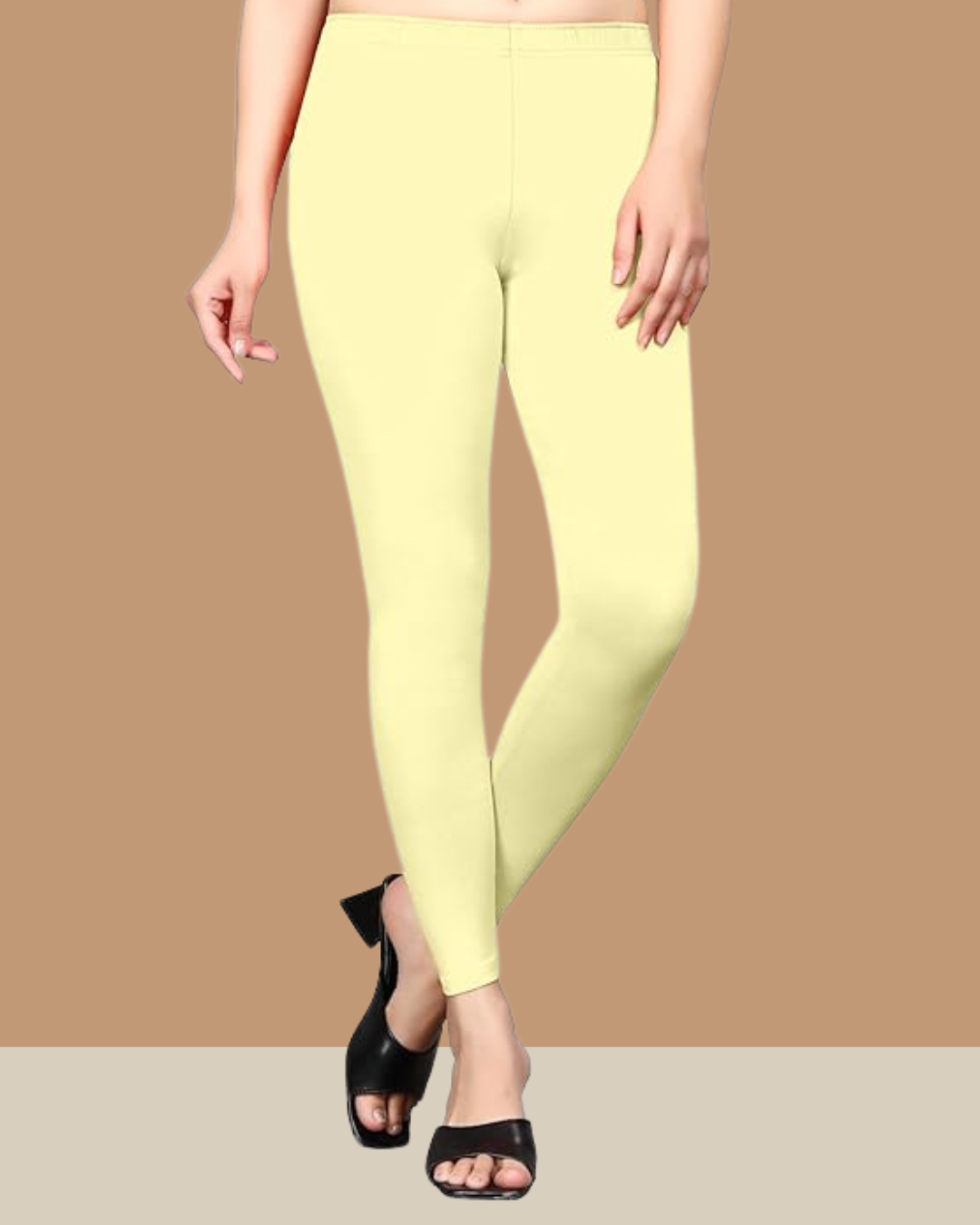 Cream Ankle Tight Leggings - Full Length, 95% Cotton, 5% Lycra | 55+ Color Options, Anti-wrinkle, Breathable, Quick Dry, Washable, All Season