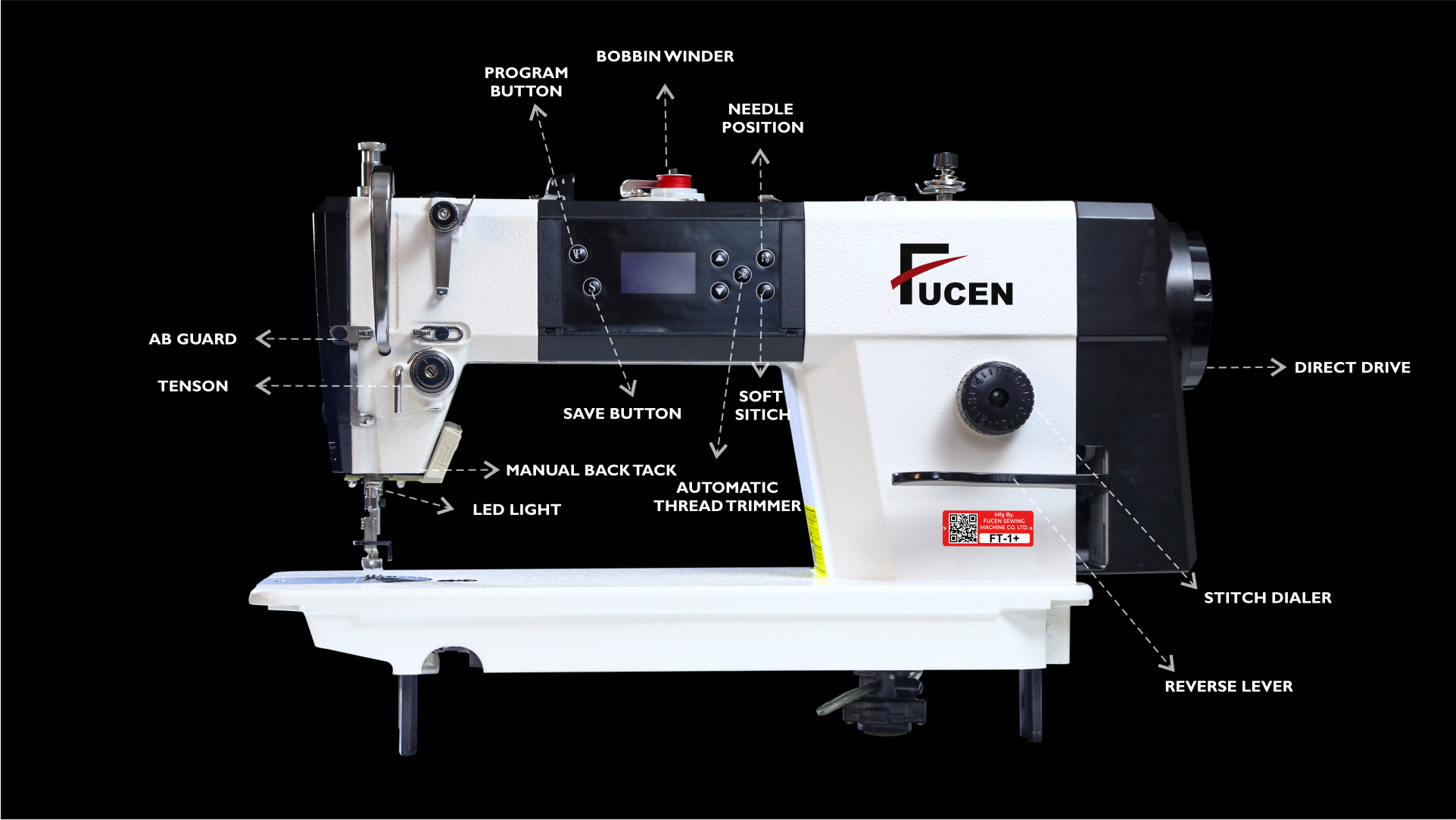 Ft-1+ High Speed Direct Drive, Needle Positioning, Soft Start Single Needle Lockstitch Sewing Machine, With Automatic Thread Trimmer