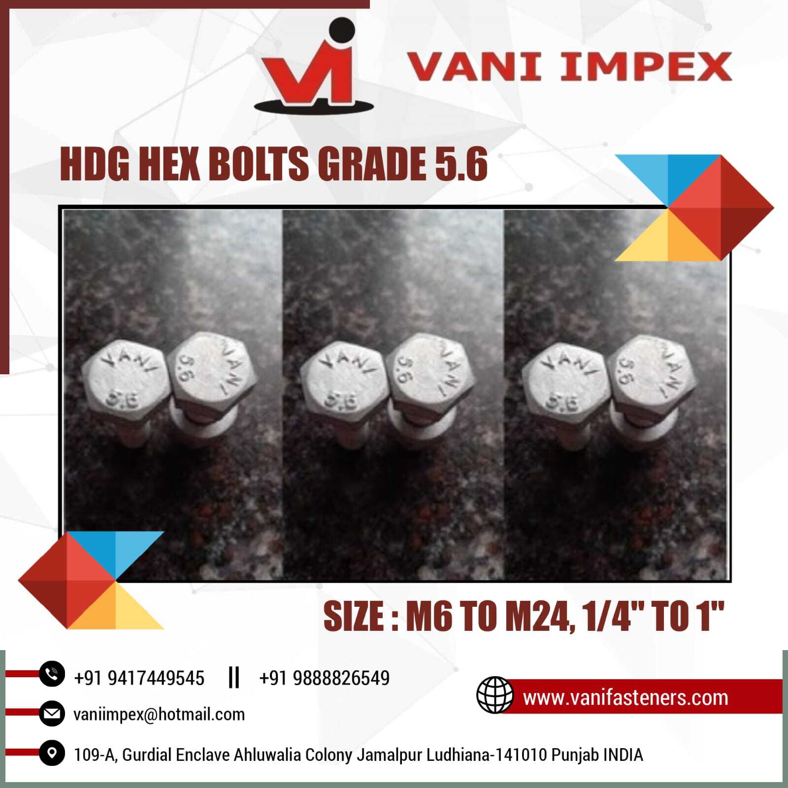 Hdg 5.6 Hex Bolt M 10 X 30 With Nut & Washers