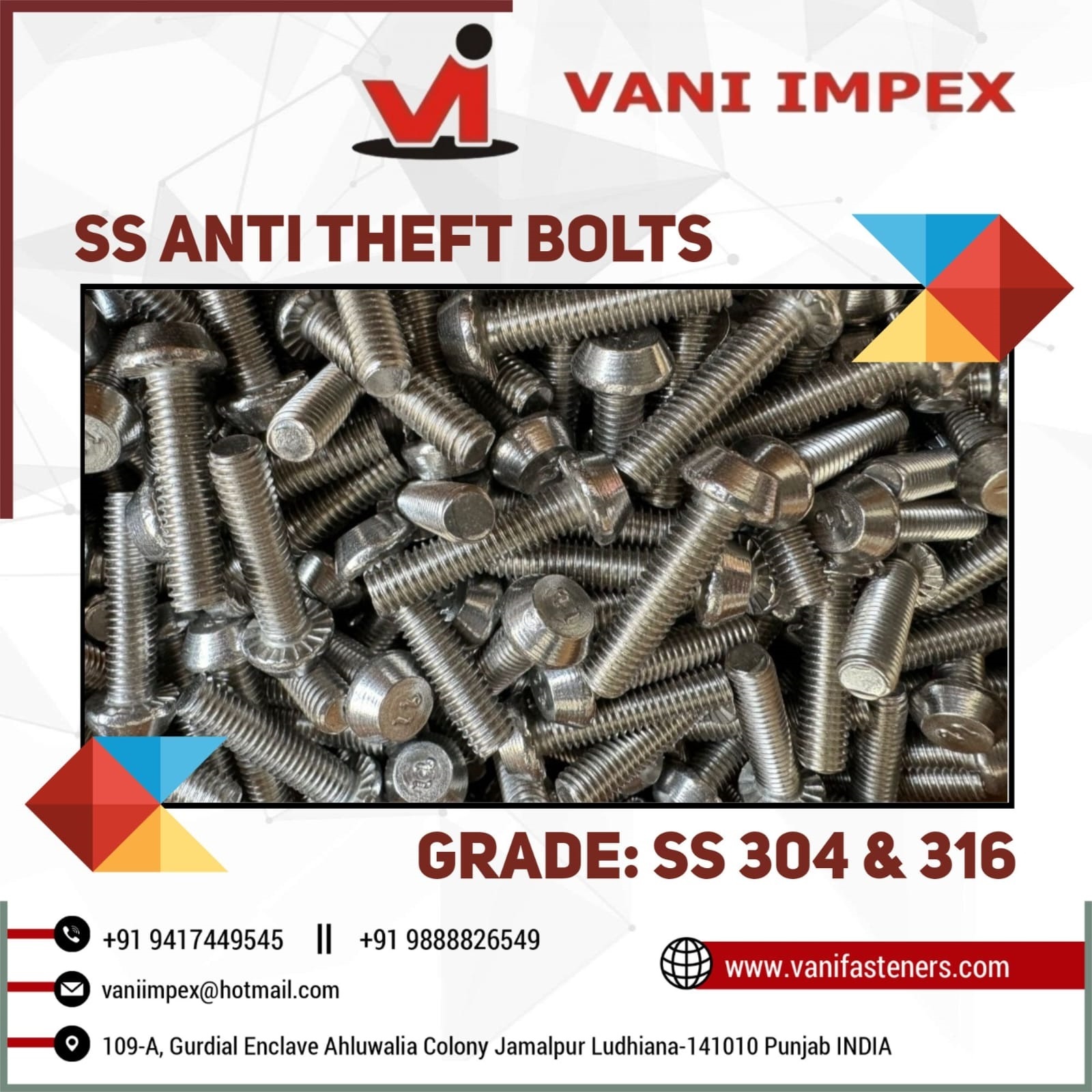 Ss304 Anti Theft Bolt M 6 X 25