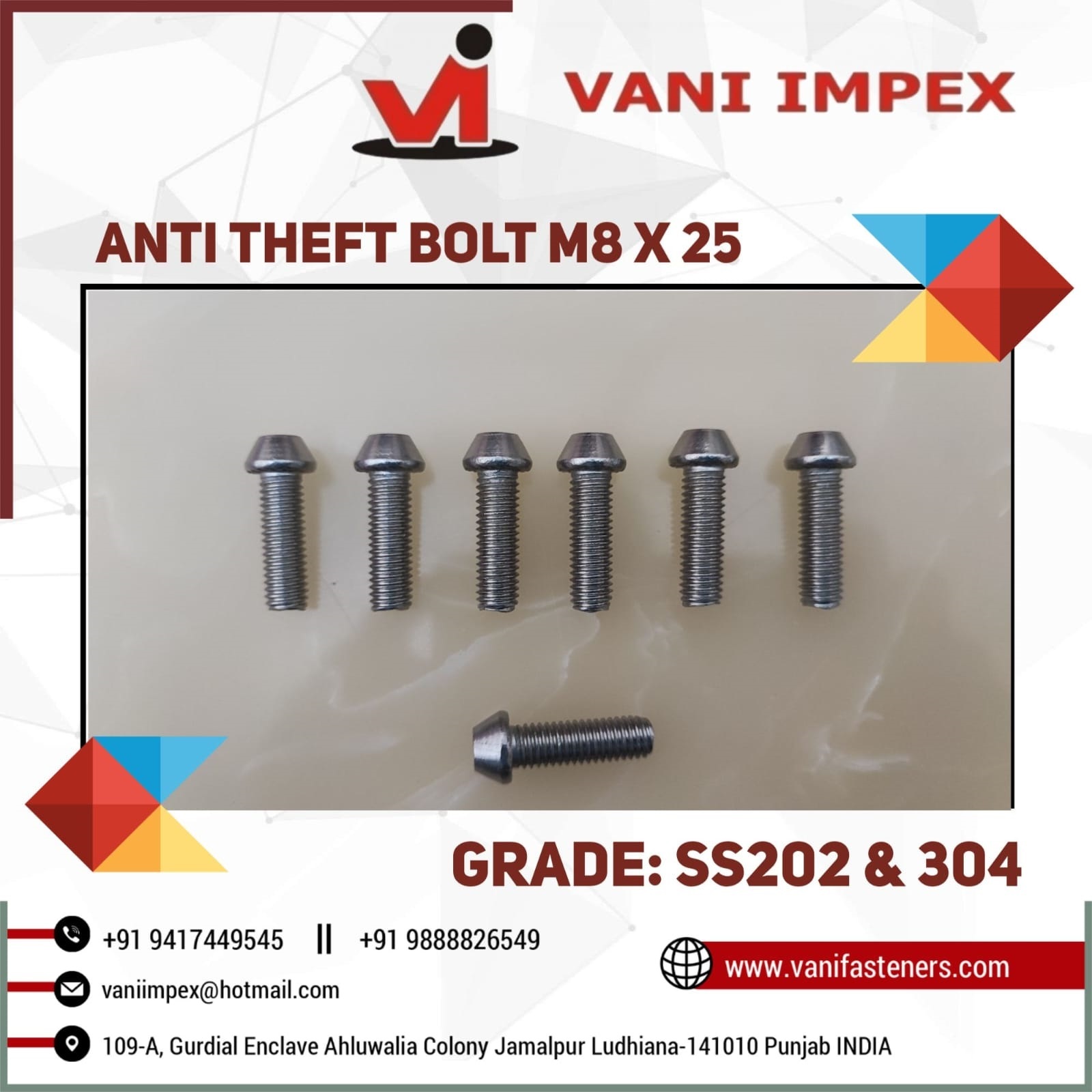 Ss304 Anti Theft Bolt M 8 X 25