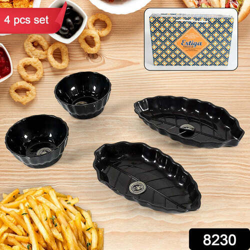 Ertiga Round Ceramic Bowl With Plastic Leaf Shape Serving Platter