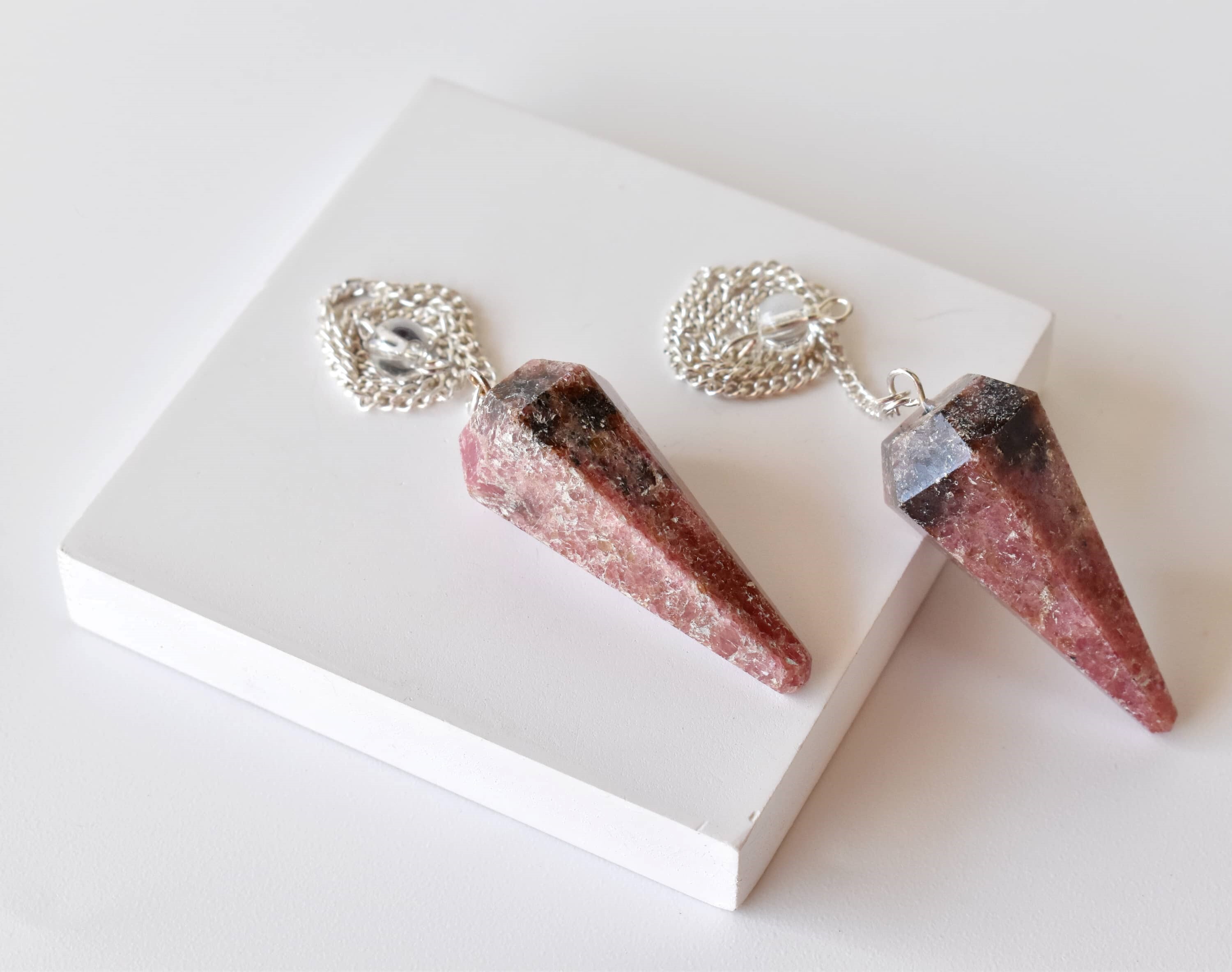 Rhodonite Faceted Cone Reiki Pendulum, Crystal Healing Gemstone - Grade: Aaa