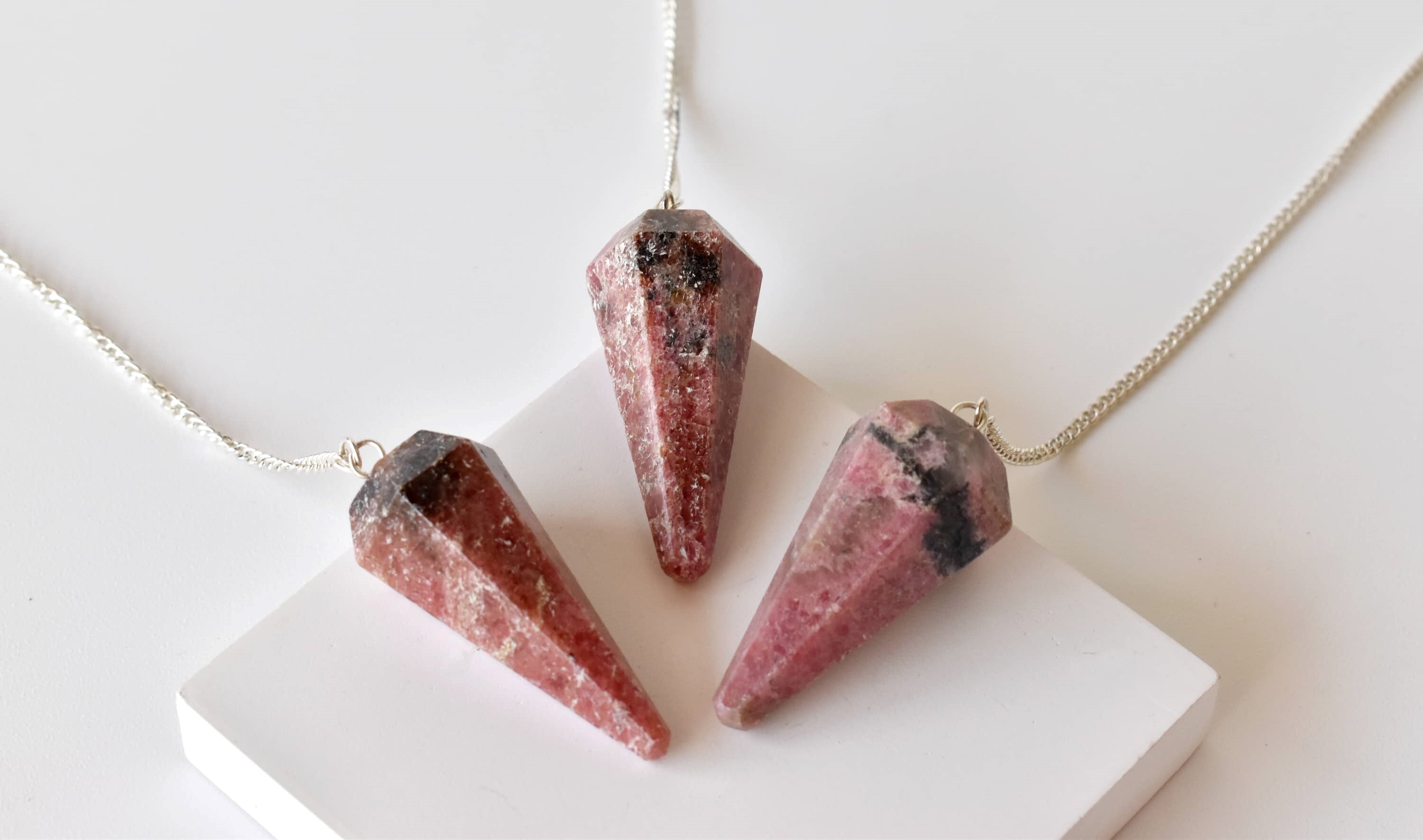 Rhodonite Faceted Cone Reiki Pendulum, Crystal Healing Gemstone - Grade: Aaa