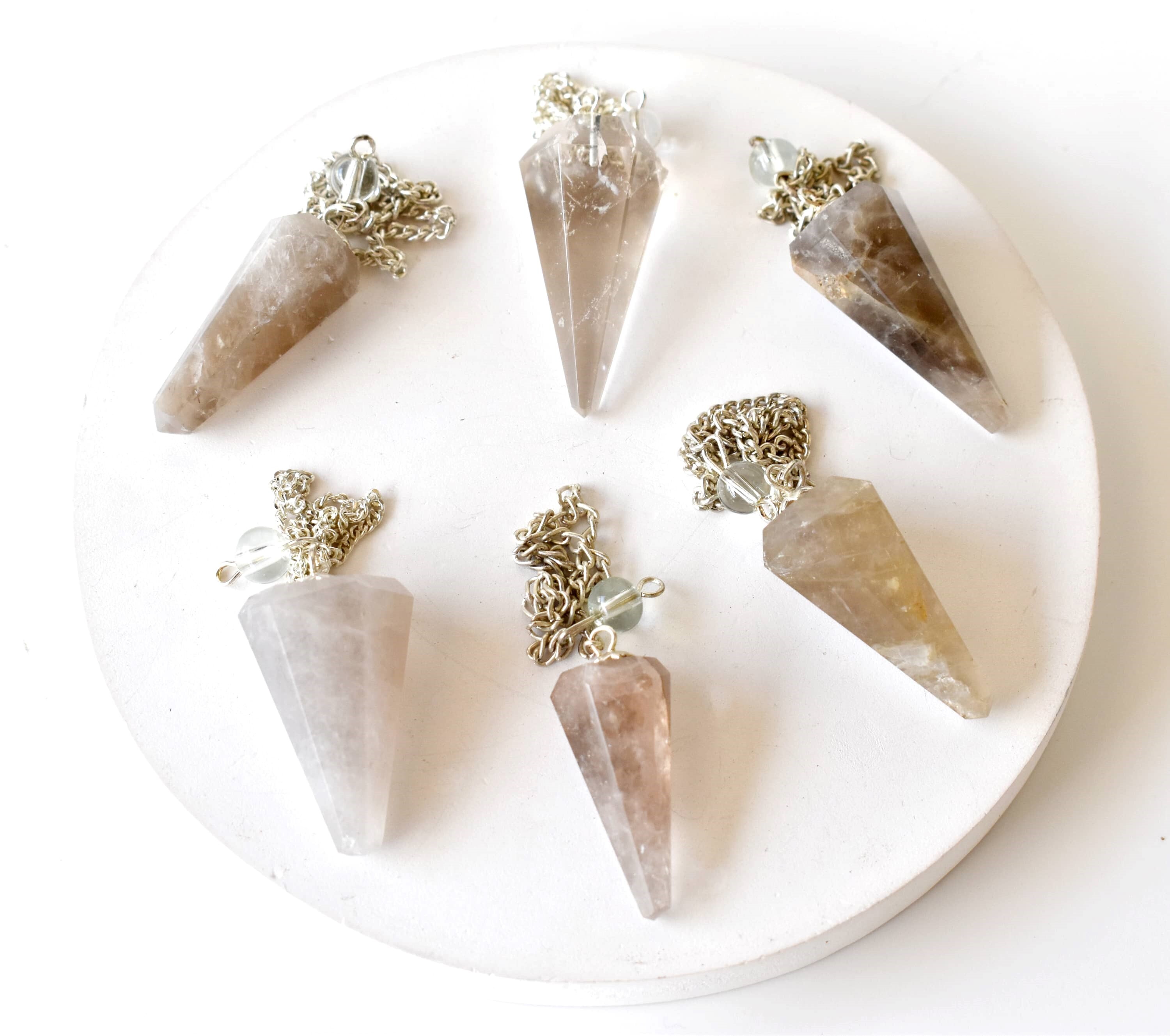 Smokey Quartz Faceted Cone Reiki Pendulum, Crystal Healing Gemstone - Grade: Aaa