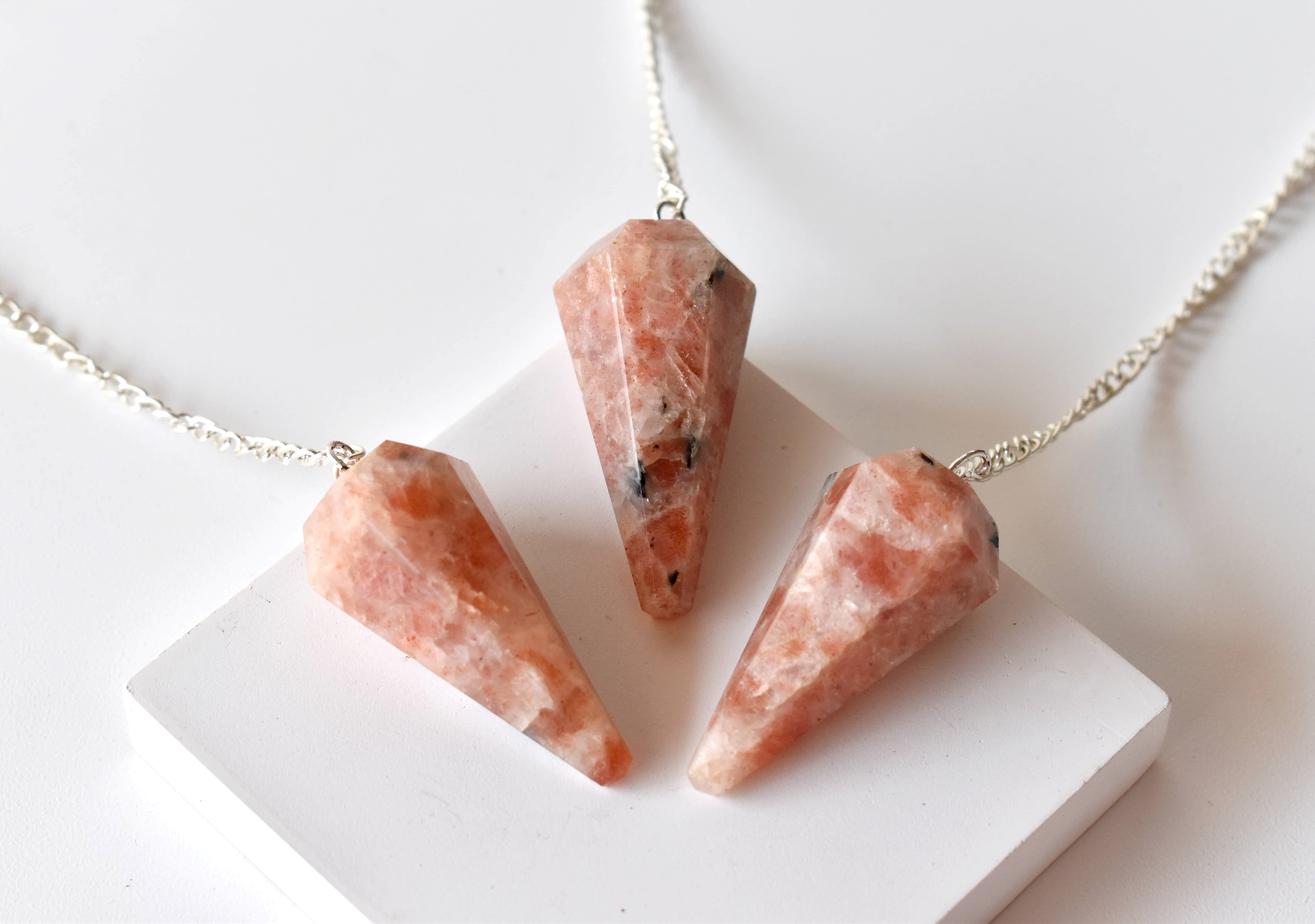 Sunstone Faceted Cone Reiki Pendulum, Crystal Healing Gemstone - Grade: Aaa