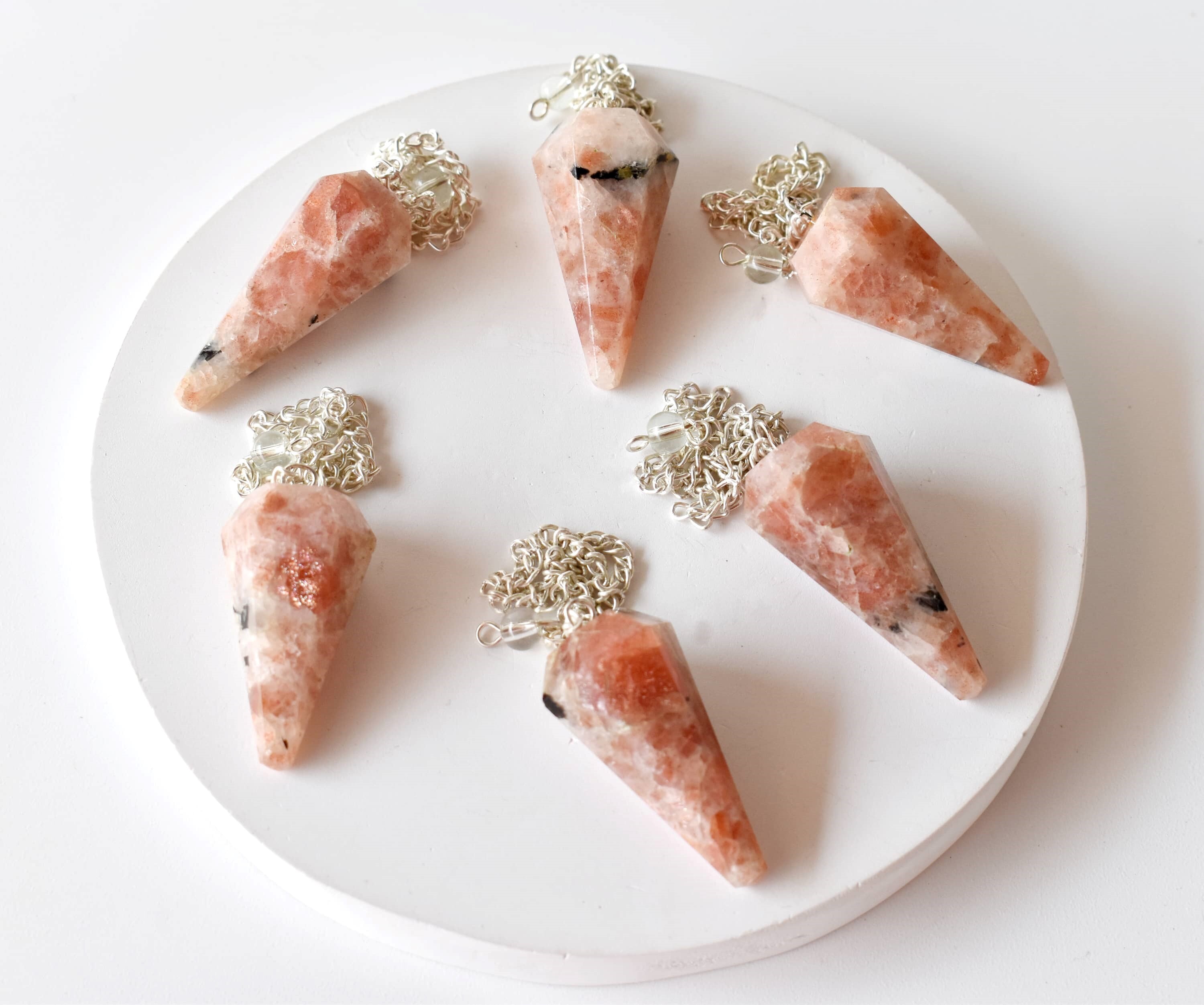 Sunstone Faceted Cone Reiki Pendulum, Crystal Healing Gemstone - Grade: Aaa