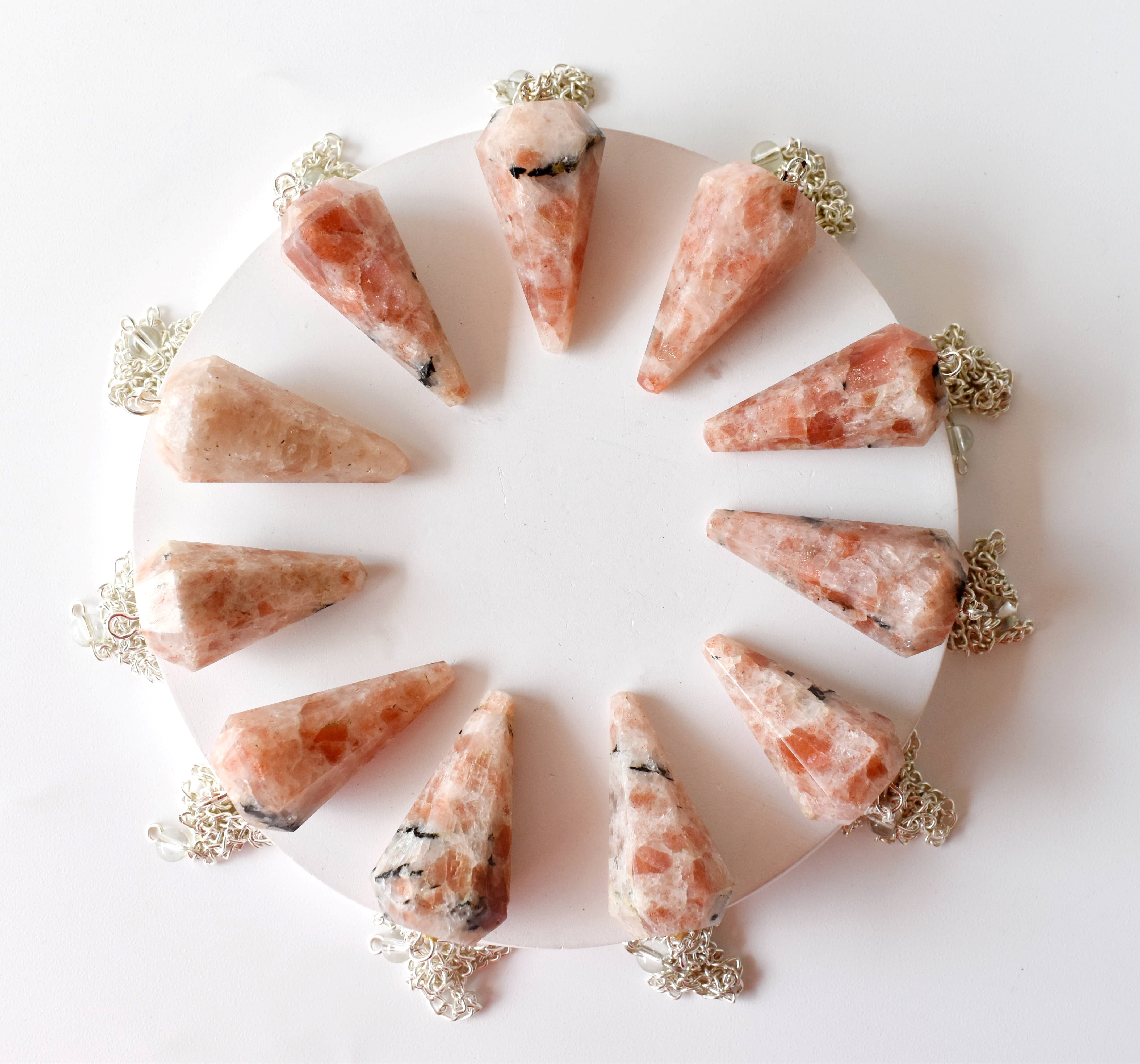 Sunstone Faceted Cone Reiki Pendulum, Crystal Healing Gemstone - Grade: Aaa