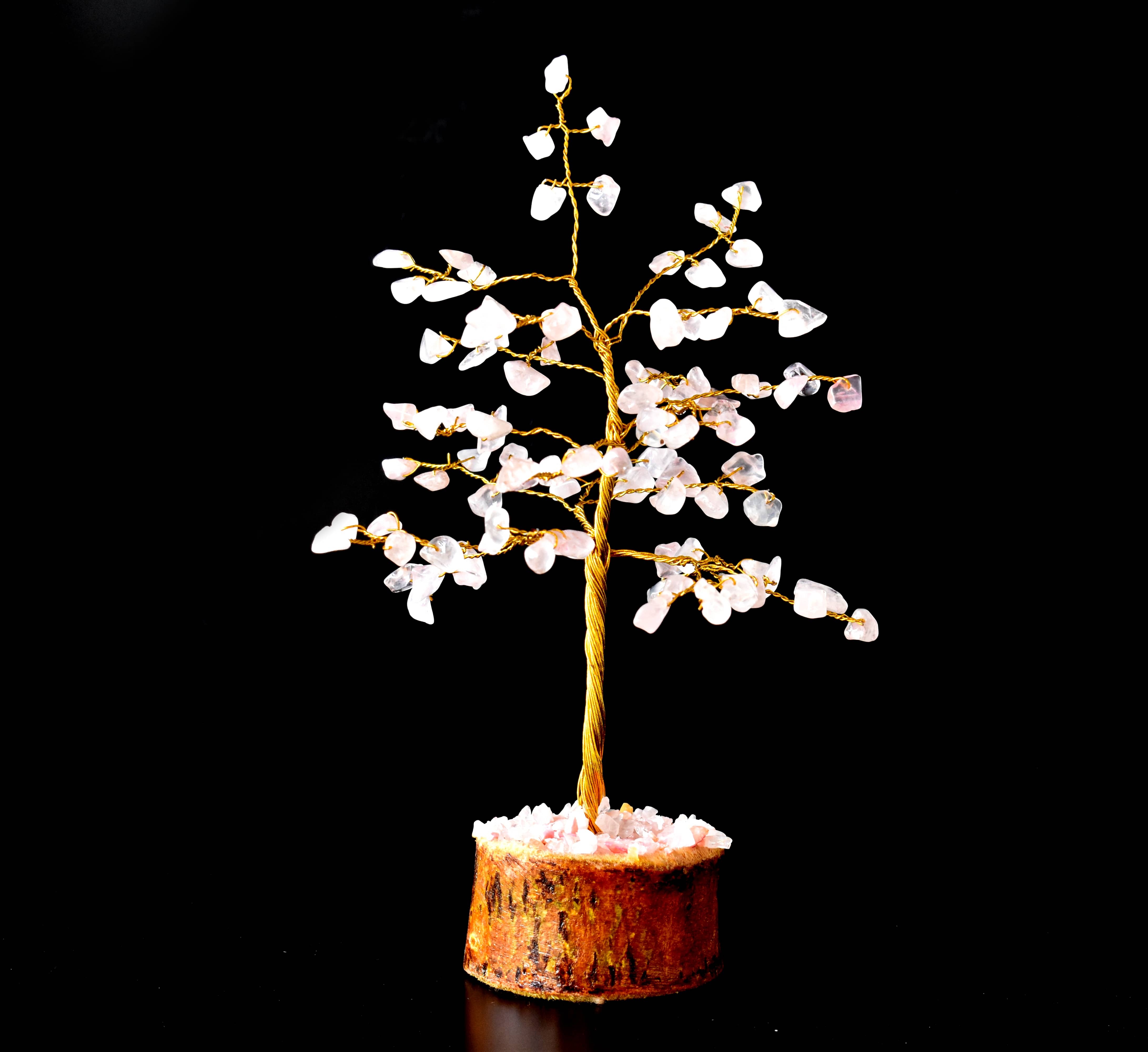 100 Chips Rose Quartz Crystal Tree Of Life Bonsai Crystal Healing - Natural Gemstone, 6 Inches, Pink Color, Aaa Grade, Adjustable Wire Branches And Leaves