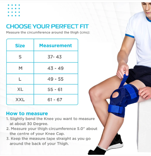 Vissco Hinged Elastic Knee Brace - Neoprene, S/m/l/xl/xxl, Blue | Patella Opening, Mediolateral Stability, Adjustable Compression, Pain Relief