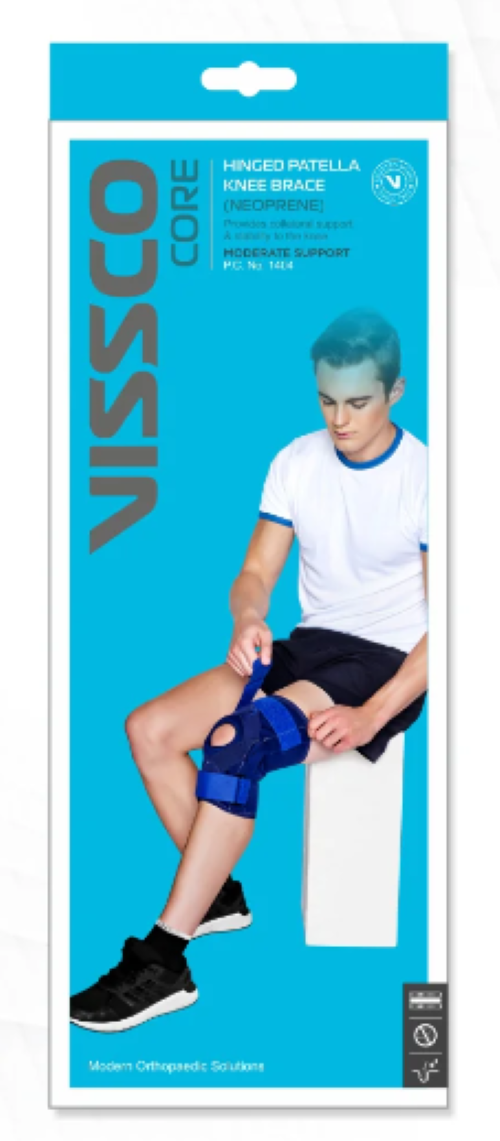 Vissco Hinged Elastic Knee Brace - Neoprene, S/m/l/xl/xxl, Blue | Patella Opening, Mediolateral Stability, Adjustable Compression, Pain Relief