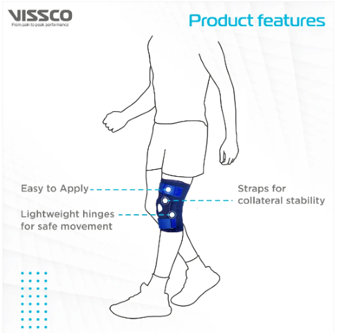 Vissco Hinged Elastic Knee Brace - Neoprene, S/m/l/xl/xxl, Blue | Patella Opening, Mediolateral Stability, Adjustable Compression, Pain Relief