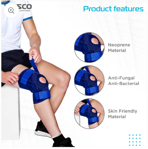Vissco Hinged Elastic Knee Brace - Neoprene, S/m/l/xl/xxl, Blue | Patella Opening, Mediolateral Stability, Adjustable Compression, Pain Relief