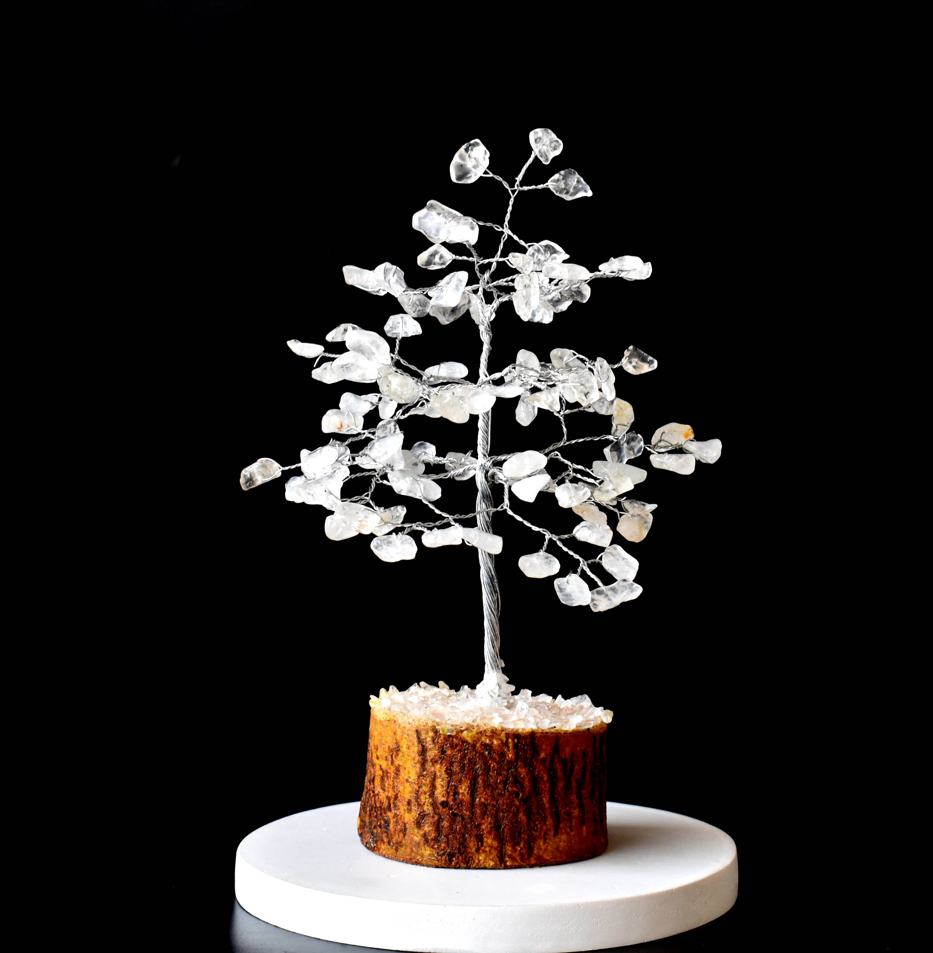 100 Chips Crystal Quartz Crystal Tree Of Life Bonsai - Size: 6 Inches | Aaa Grade Natural Gemstone, Adjustable Wire Branches & Leaves, White Color