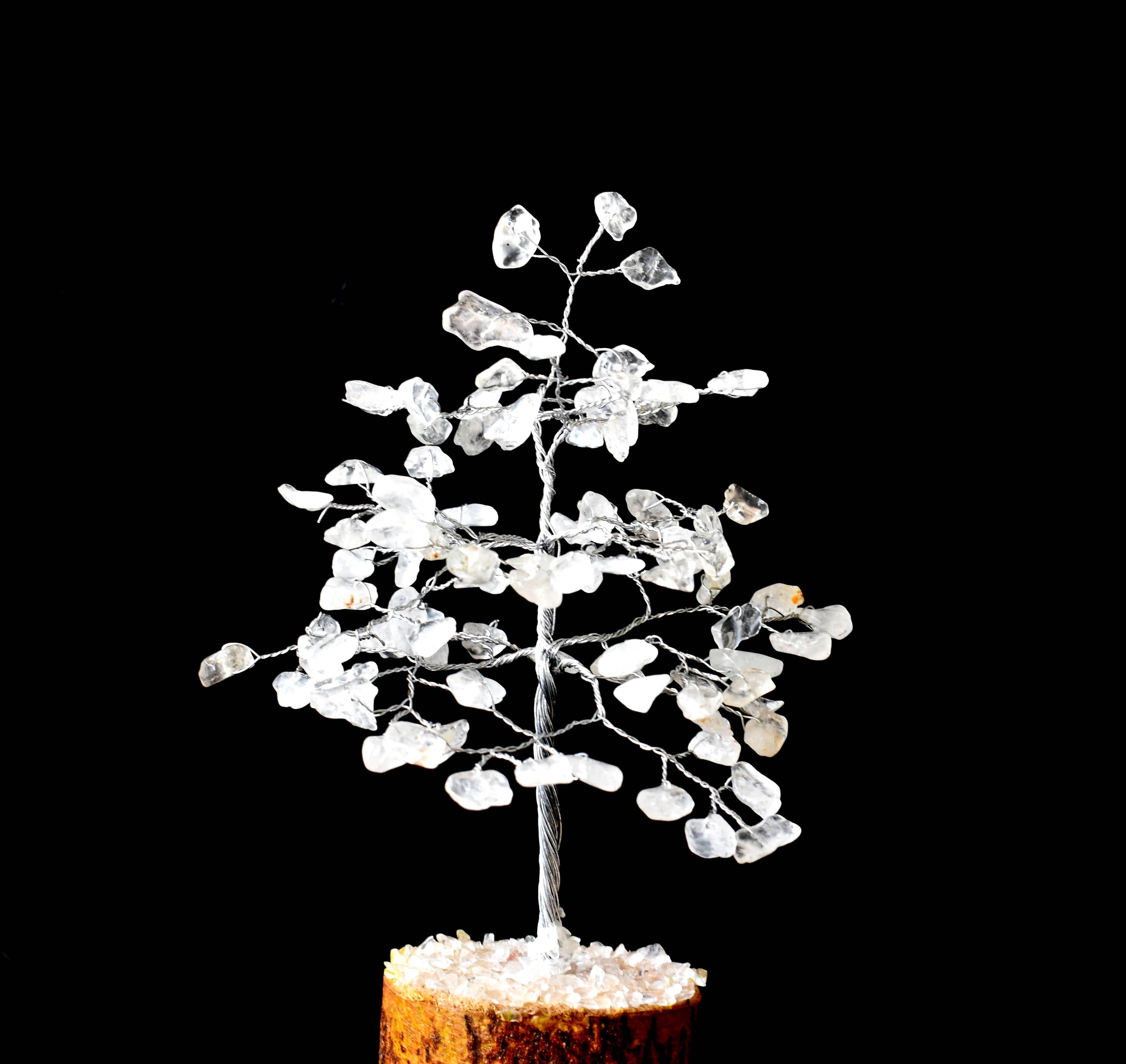 100 Chips Crystal Quartz Crystal Tree Of Life Bonsai - Size: 6 Inches | Aaa Grade Natural Gemstone, Adjustable Wire Branches & Leaves, White Color