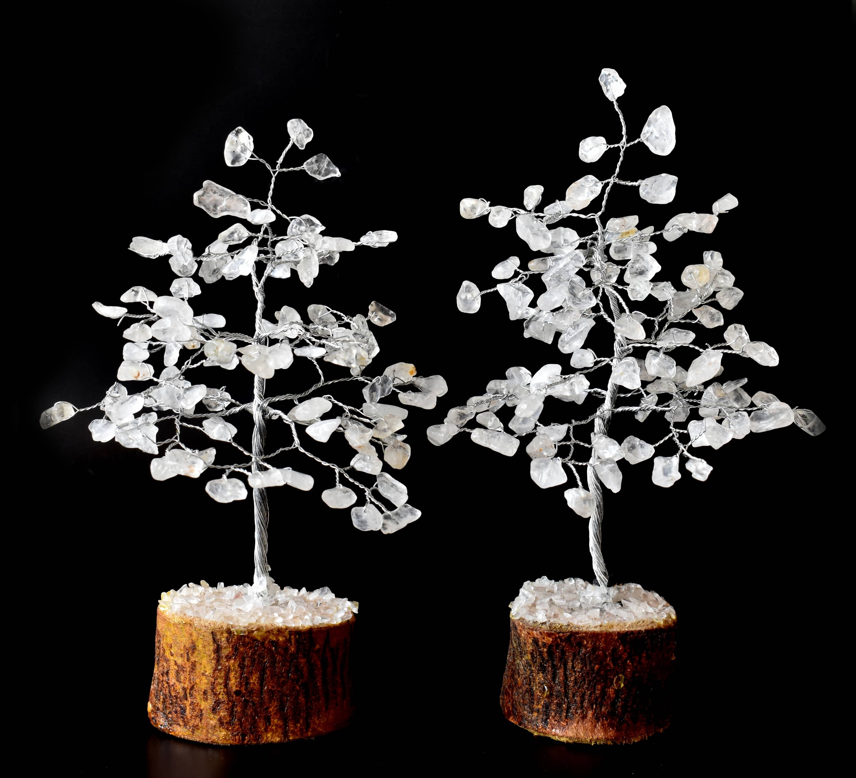 100 Chips Crystal Quartz Crystal Tree Of Life Bonsai - Size: 6 Inches | Aaa Grade Natural Gemstone, Adjustable Wire Branches & Leaves, White Color