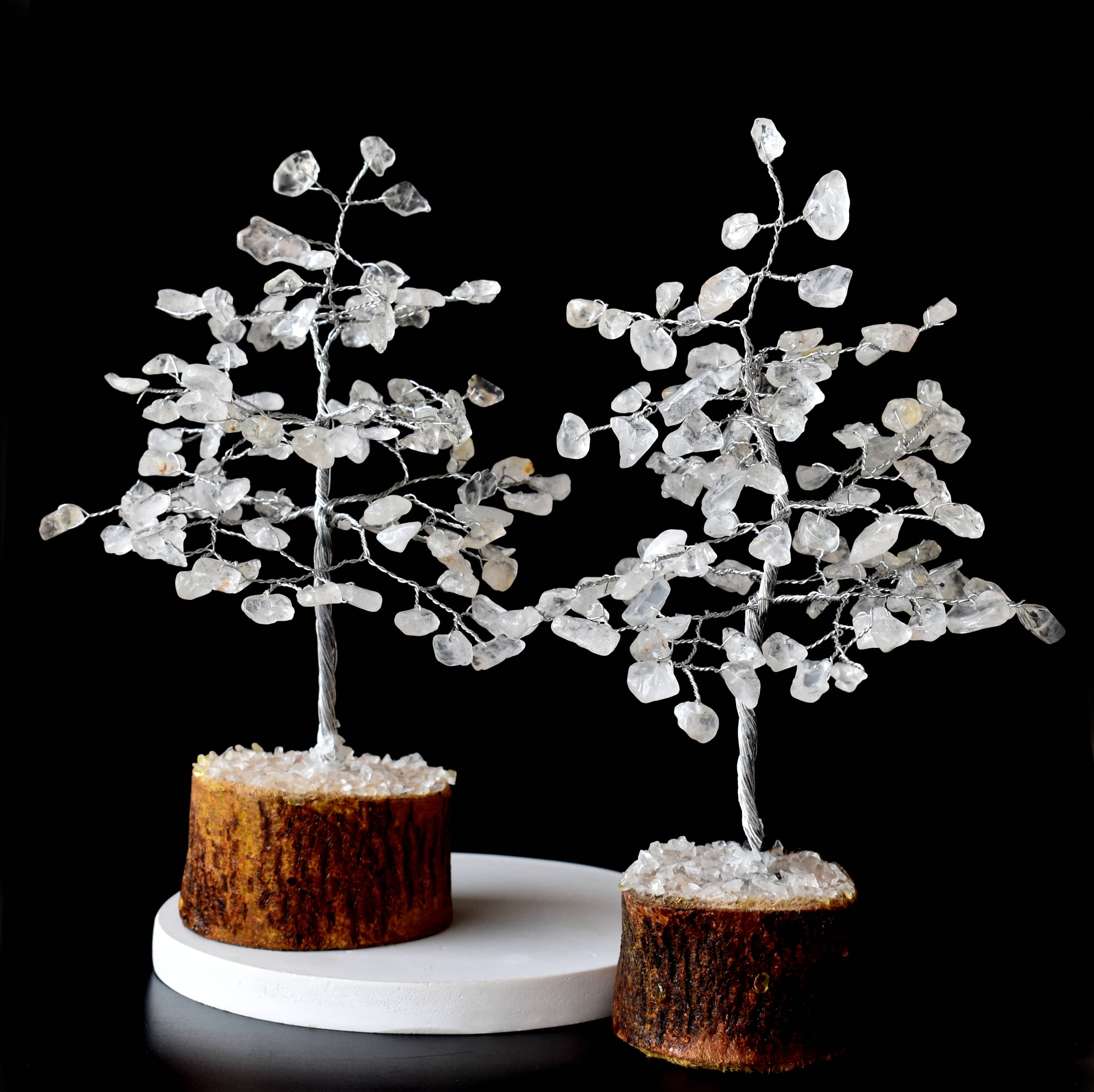 100 Chips Crystal Quartz Crystal Tree Of Life Bonsai - Size: 6 Inches | Aaa Grade Natural Gemstone, Adjustable Wire Branches & Leaves, White Color
