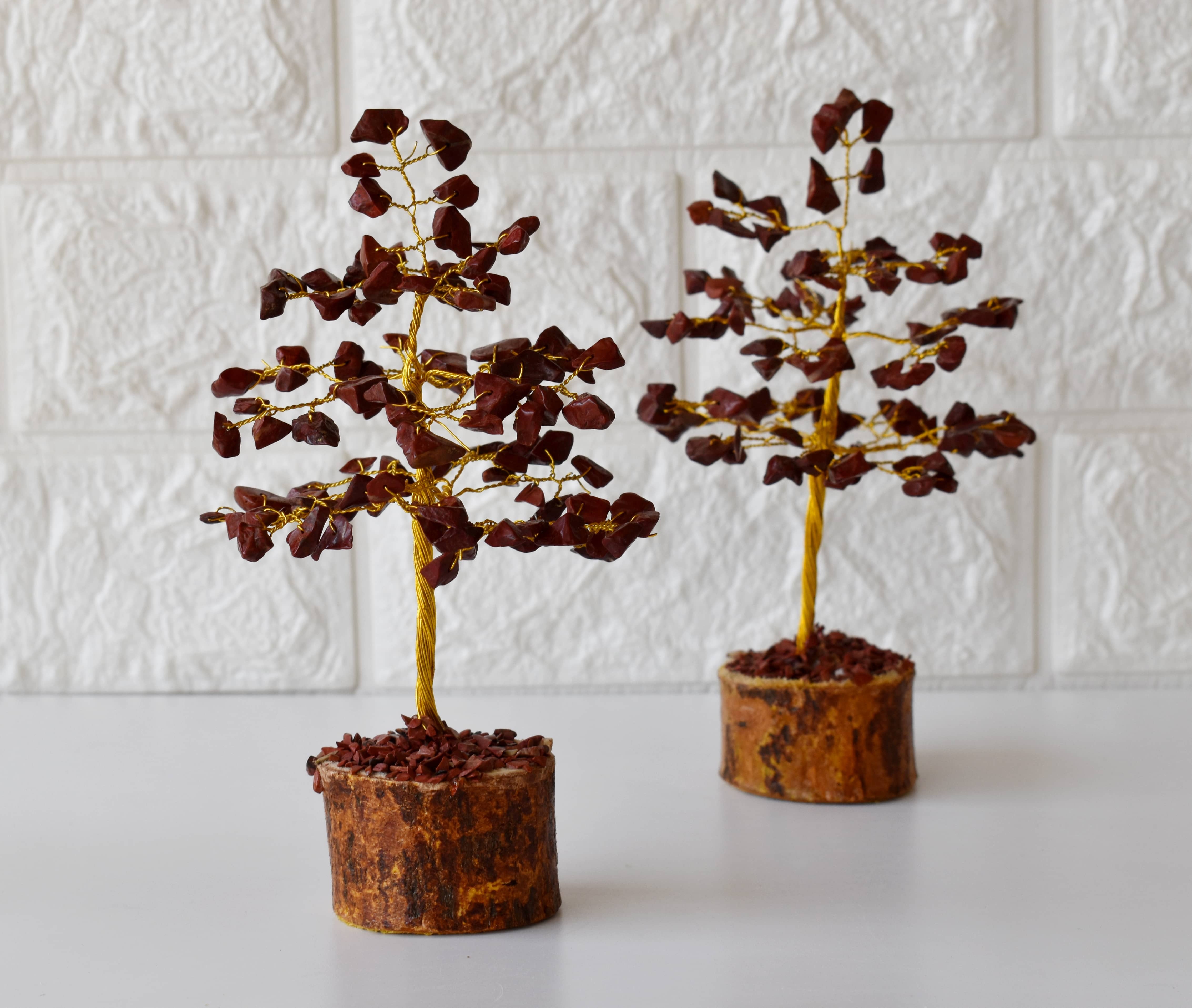 100 Chips Red Jasper Crystal Tree Of Life Bonsai - Size 6" | Natural Gemstone, Brown Color, Aaa Grade, Adjustable Wire Branches And Leaves