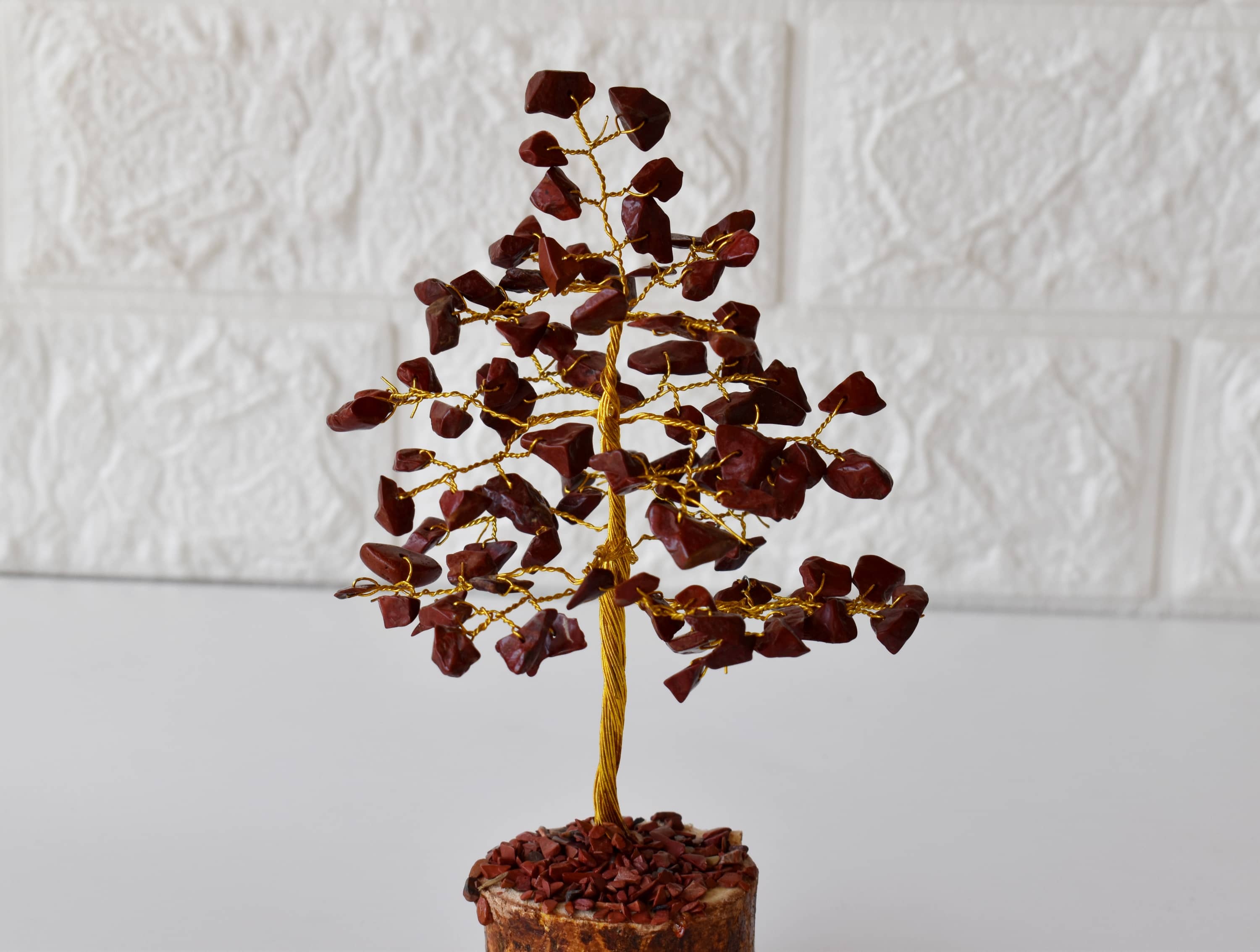 100 Chips Red Jasper Crystal Tree Of Life Bonsai - Size 6" | Natural Gemstone, Brown Color, Aaa Grade, Adjustable Wire Branches And Leaves