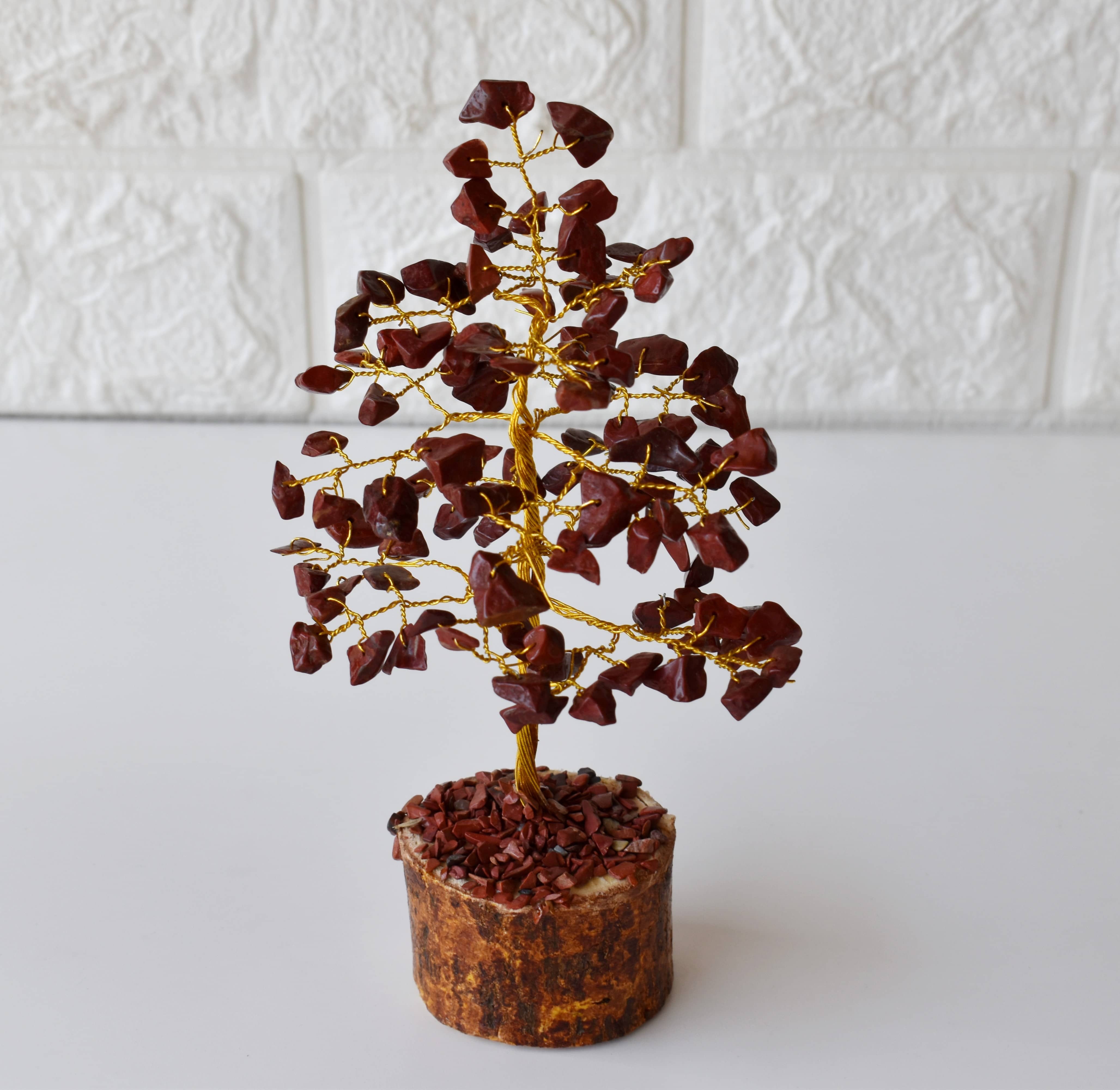 100 Chips Red Jasper Crystal Tree Of Life Bonsai - Size 6" | Natural Gemstone, Brown Color, Aaa Grade, Adjustable Wire Branches And Leaves
