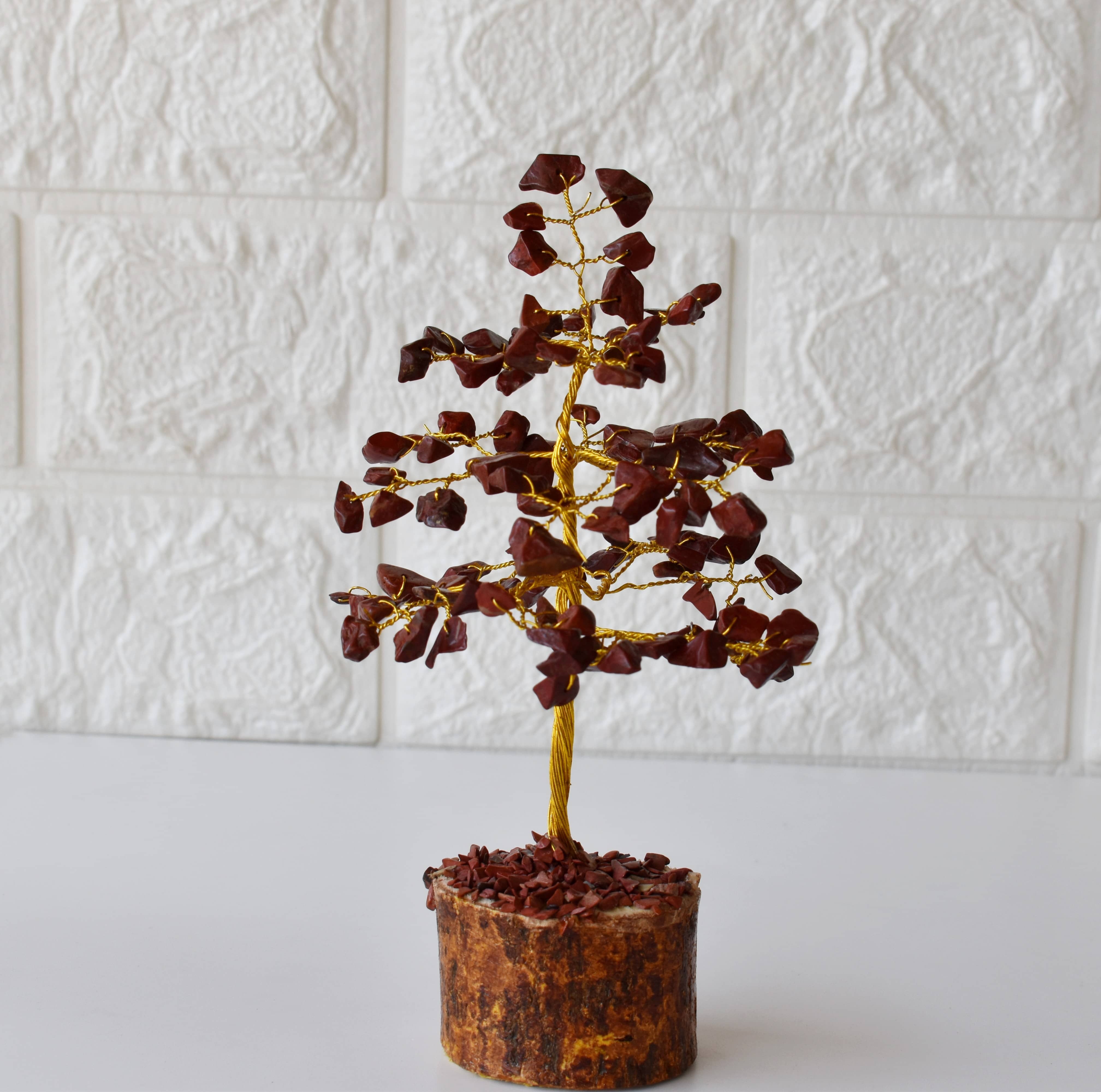 100 Chips Red Jasper Crystal Tree Of Life Bonsai - Size 6" | Natural Gemstone, Brown Color, Aaa Grade, Adjustable Wire Branches And Leaves