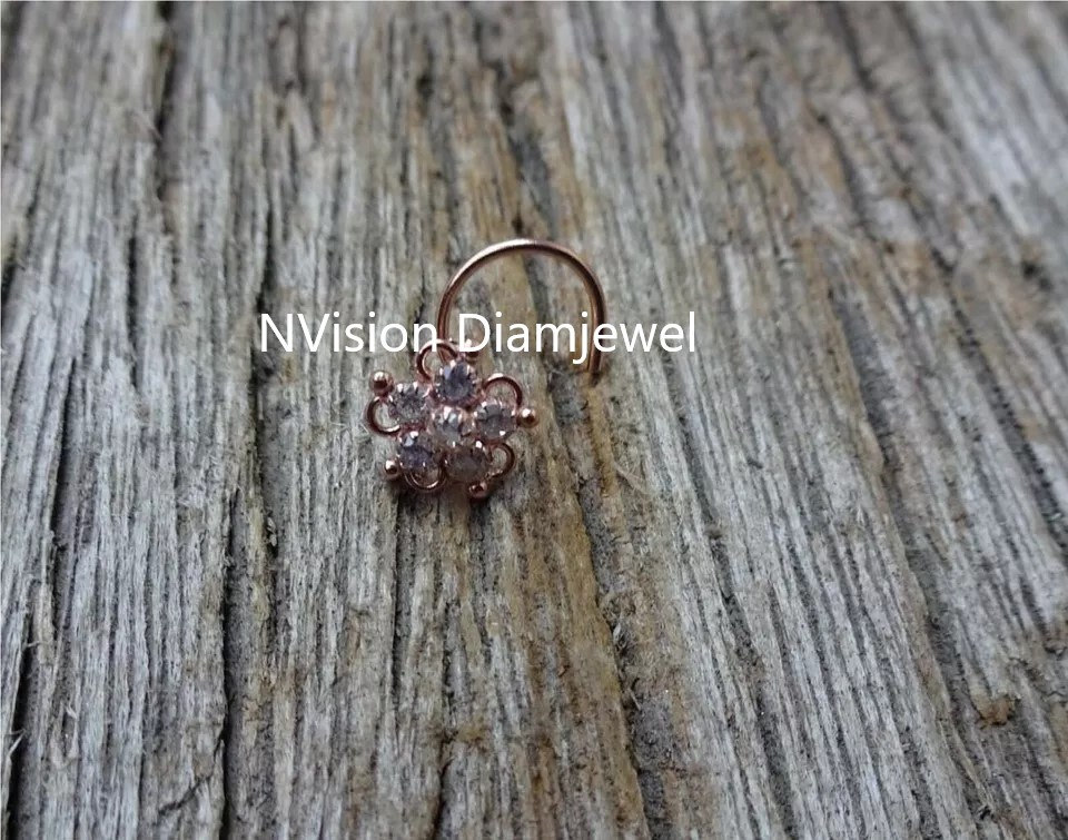 Diamond Nosepin - 0.08 Carat, Natural White Diamond With Si1 Clarity And Excellent Cut | Custom Made With 18kt Yellow Gold And Six Round Brilliant Diamonds