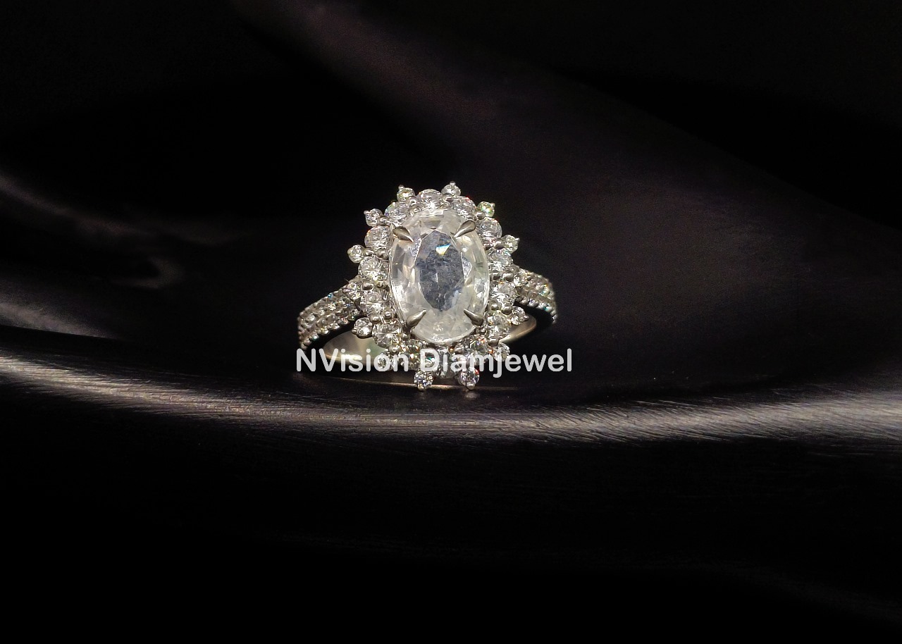 Lab Grown Diamond & Sapphire Ring In White Gold