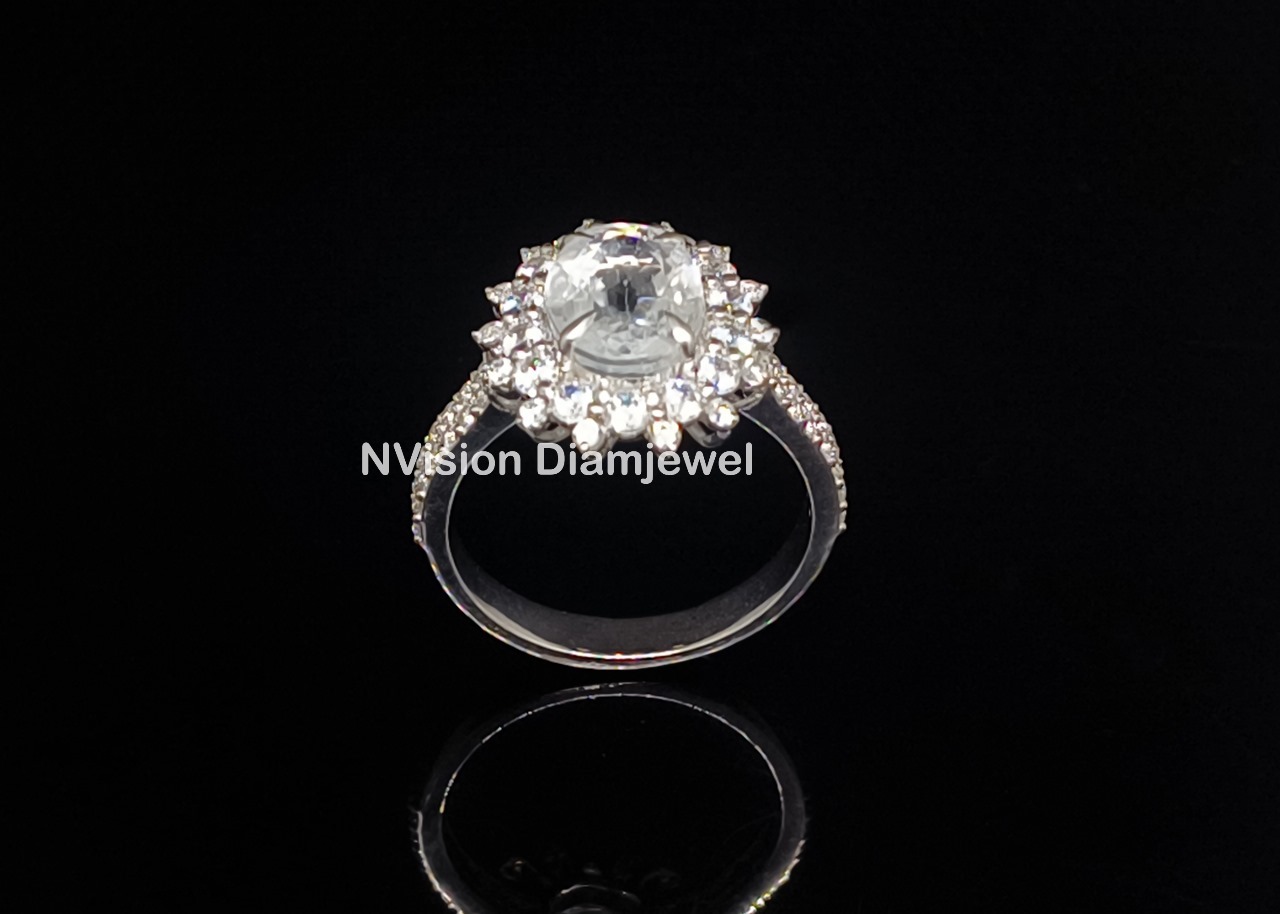 Lab Grown Diamond & Sapphire Ring In White Gold