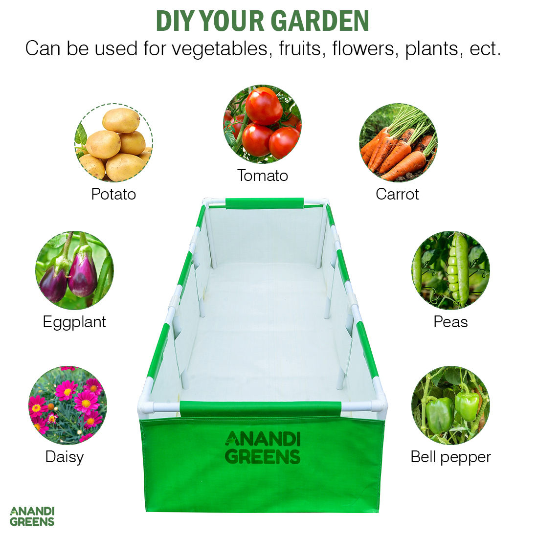 Green Hdpe Rectangular Grow Bag With Upvc Frame