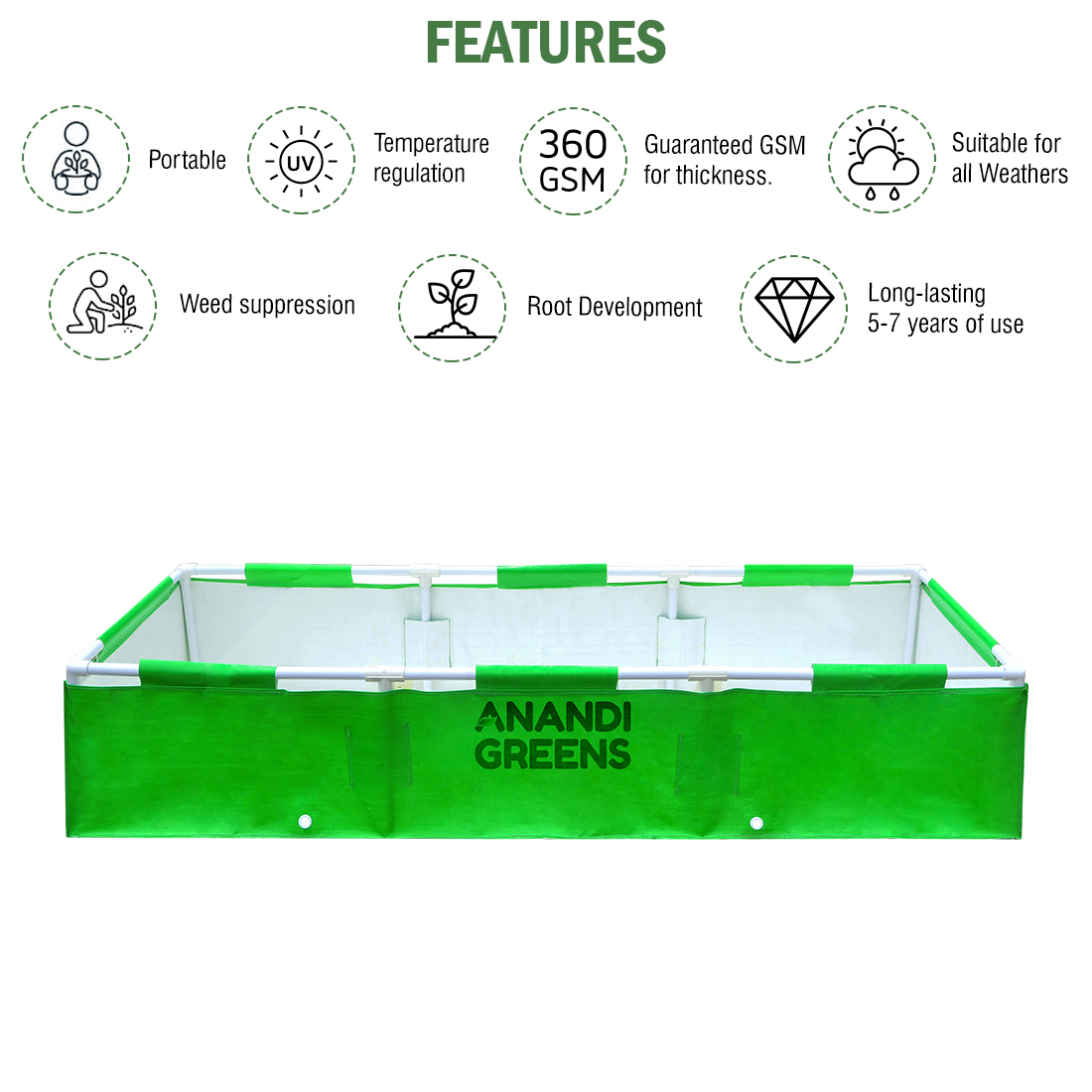Green Hdpe Rectangular Grow Bag With Upvc Frame